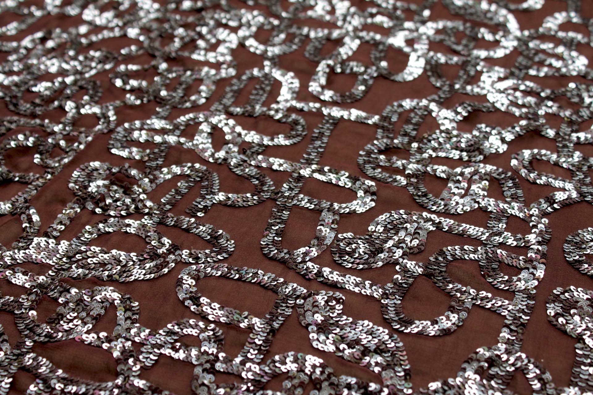 Brown Chiffon with Silver and Brown Micro Sequin Swirls fabric, image 2 of 6