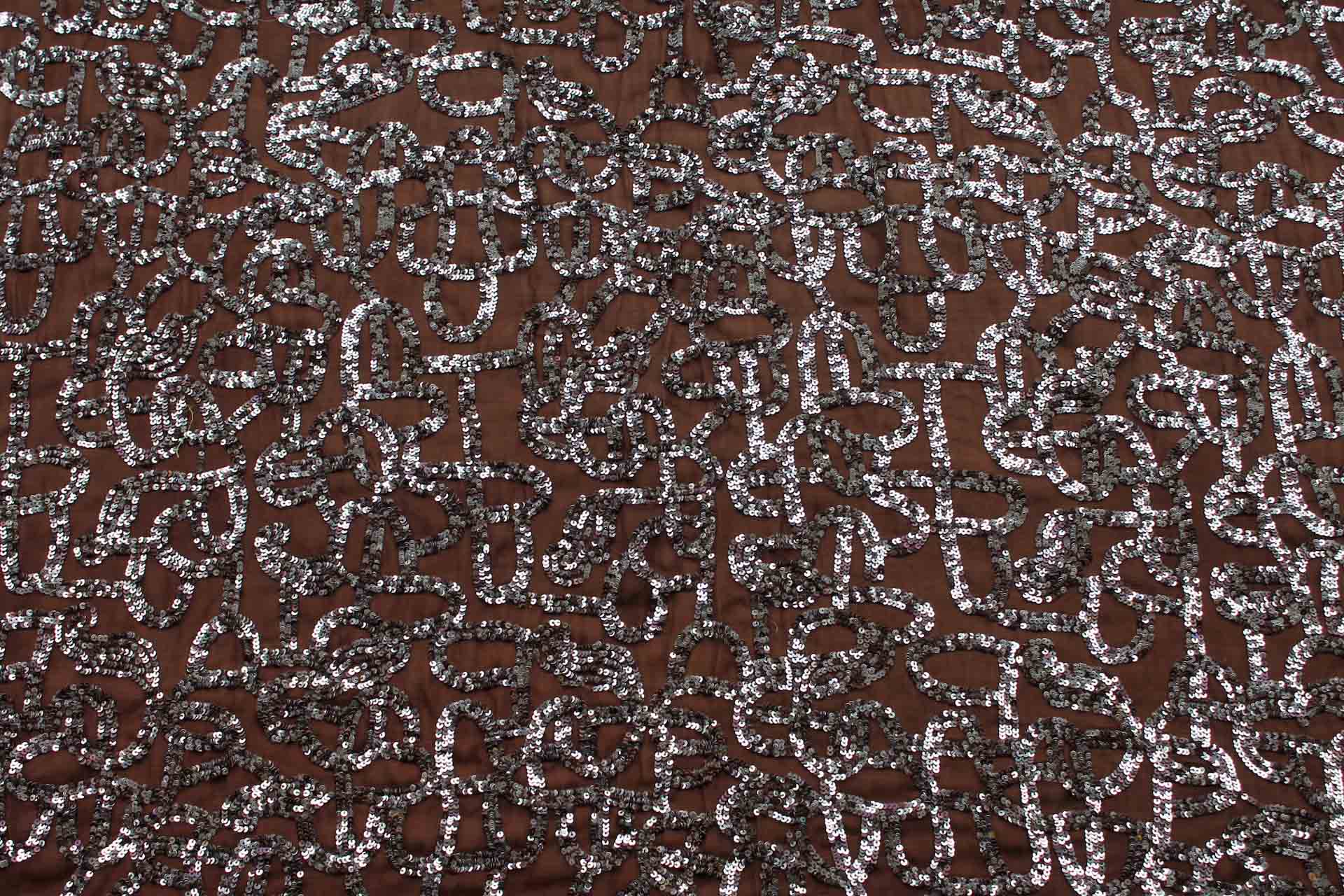 Brown Chiffon with Silver and Brown Micro Sequin Swirls fabric, image 4 of 6