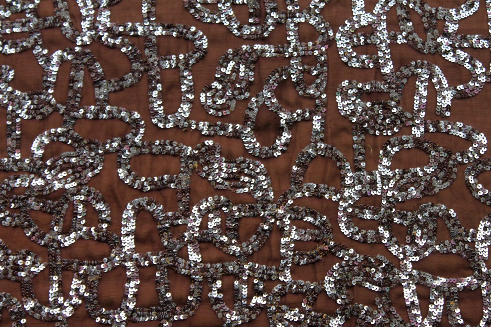 Brown Chiffon with Silver and Brown Micro Sequin Swirls fabric, image 5 of 6