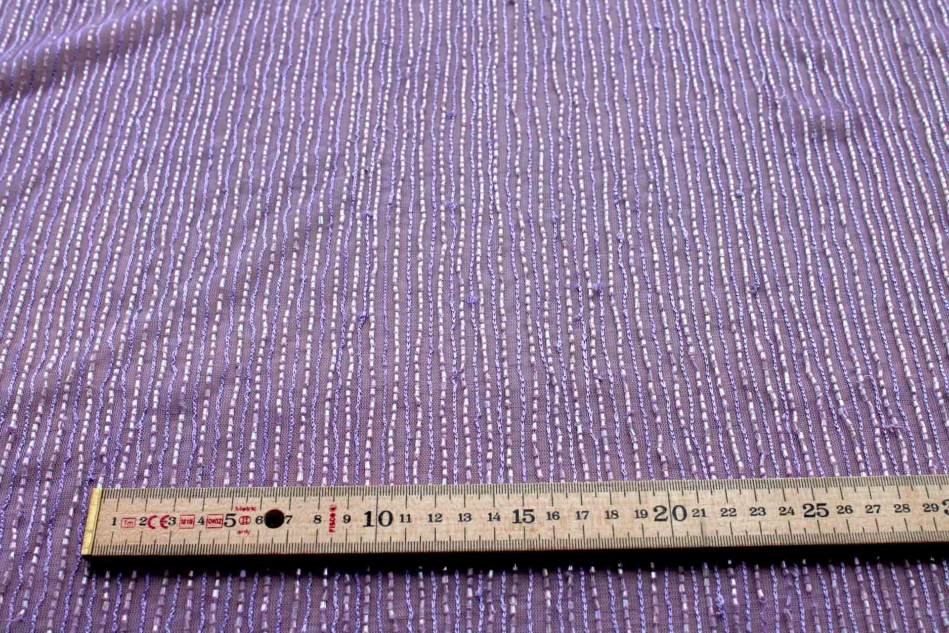 Lilac Tulle with Embroidered and Bugle Beaded Stripes fabric, image 3 of 6