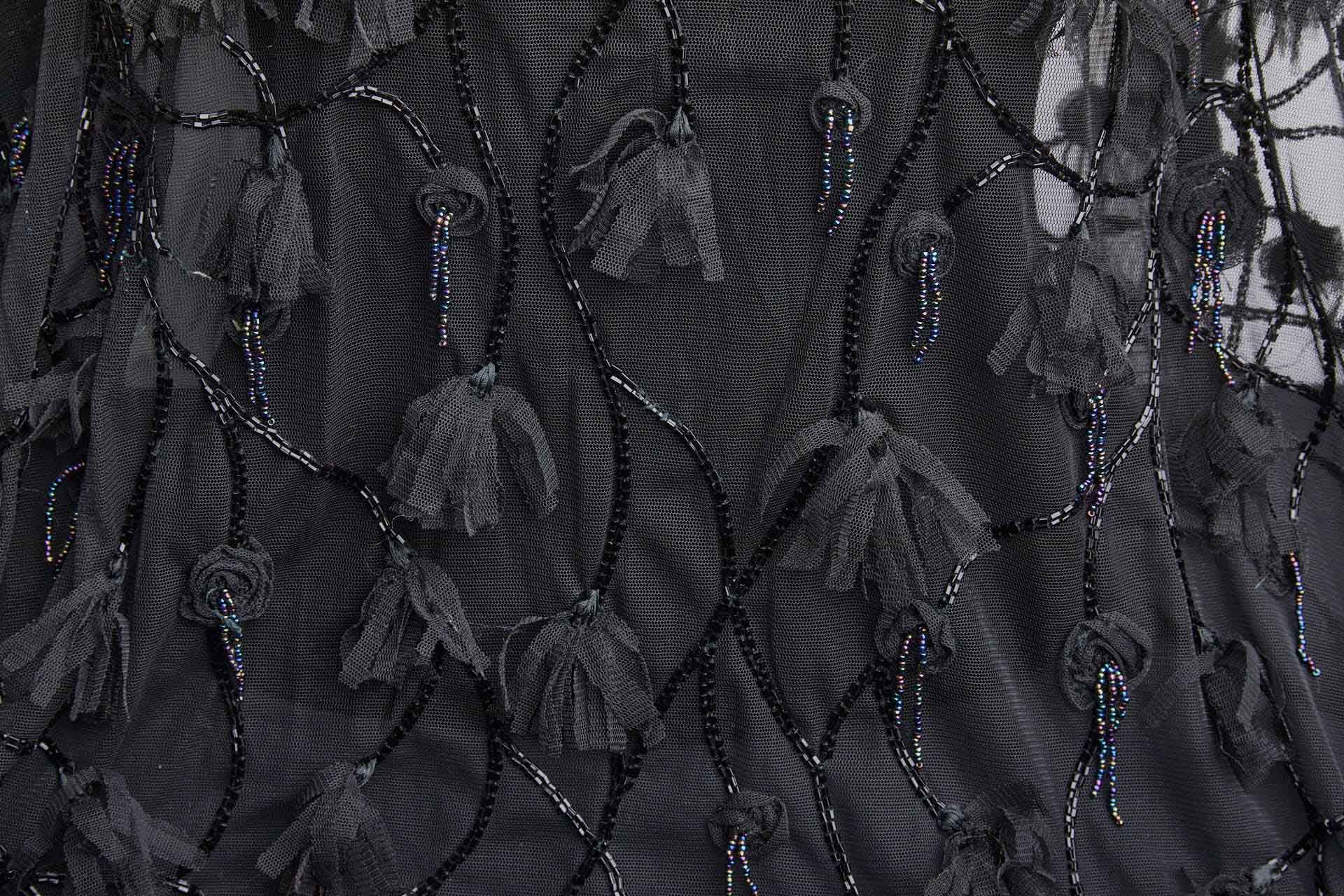 Embellished Black Tulle with Beading and Tassels fabric, image 4 of 12