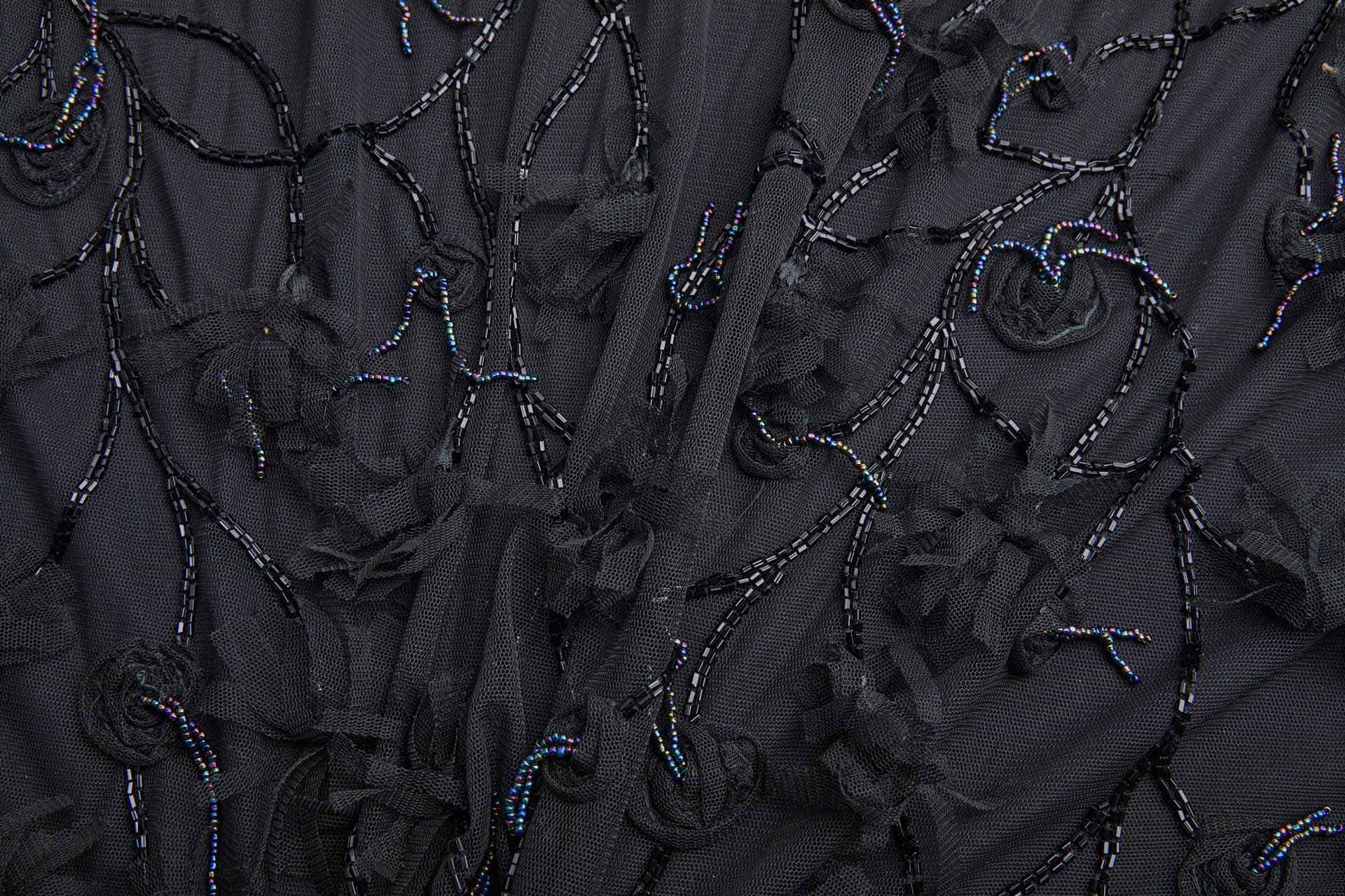 Embellished Black Tulle with Beading and Tassels fabric, image 11 of 12