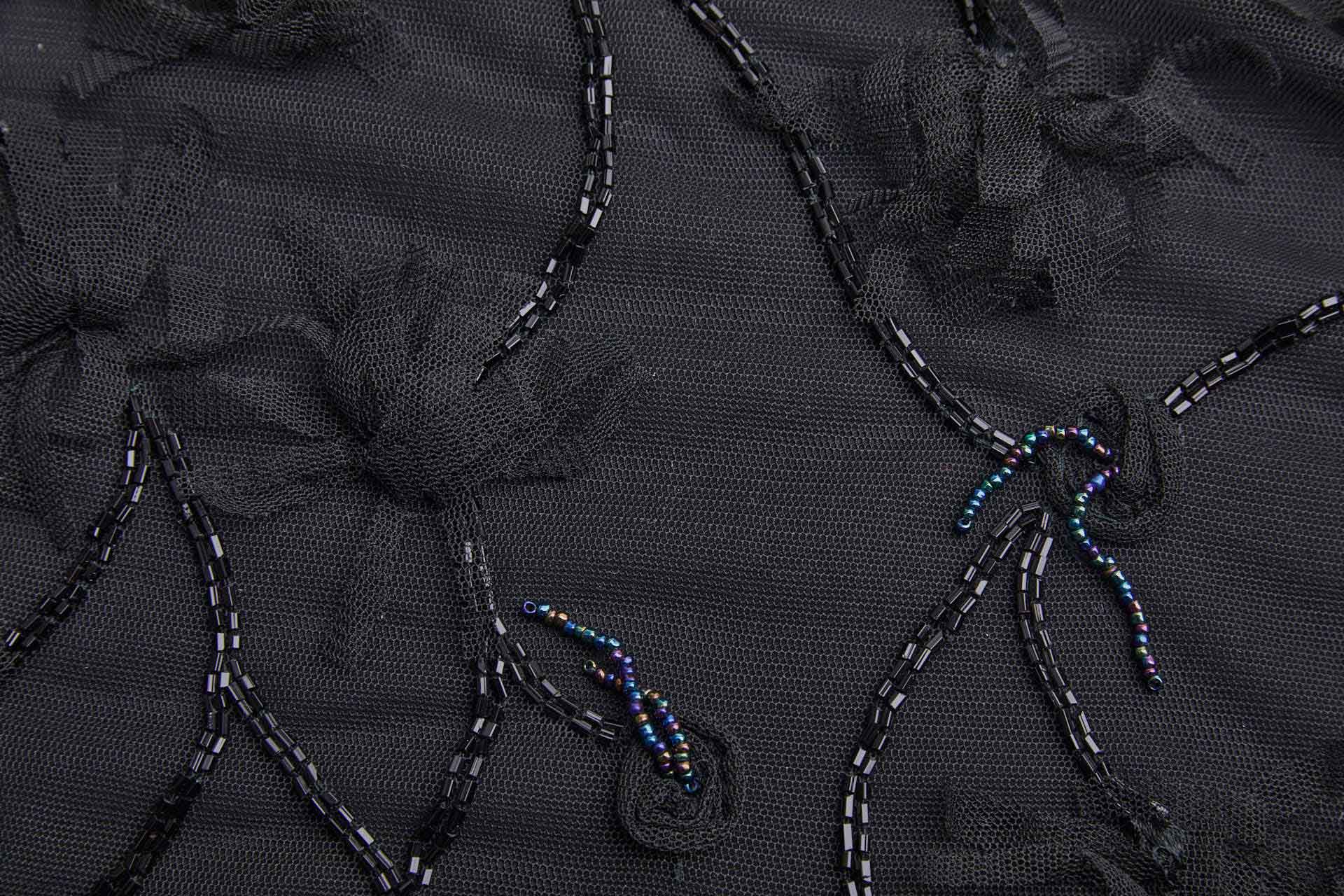 Embellished Black Tulle with Beading and Tassels fabric, image 12 of 12