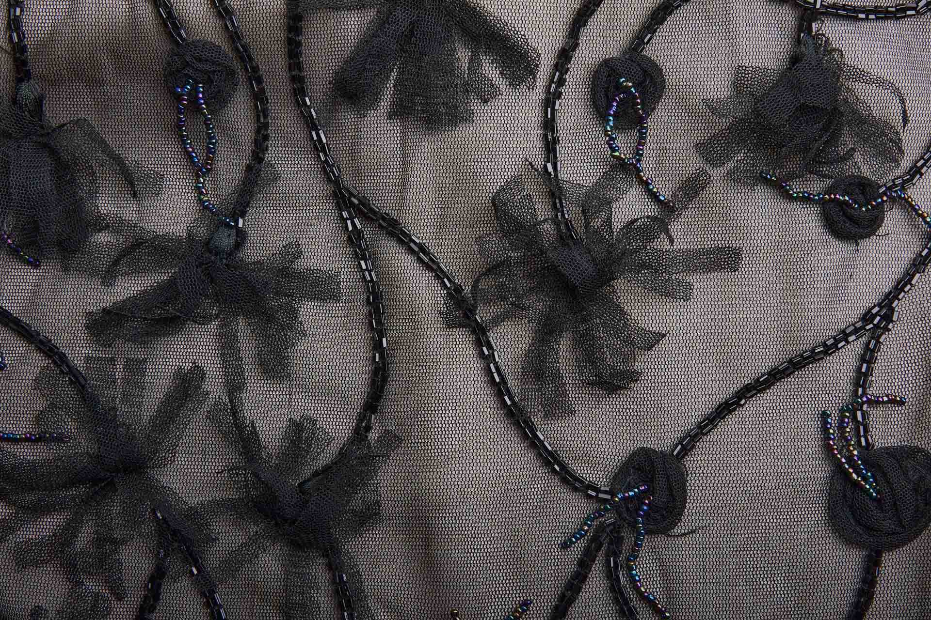 Embellished Black Tulle with Beading and Tassels fabric, image 3 of 12