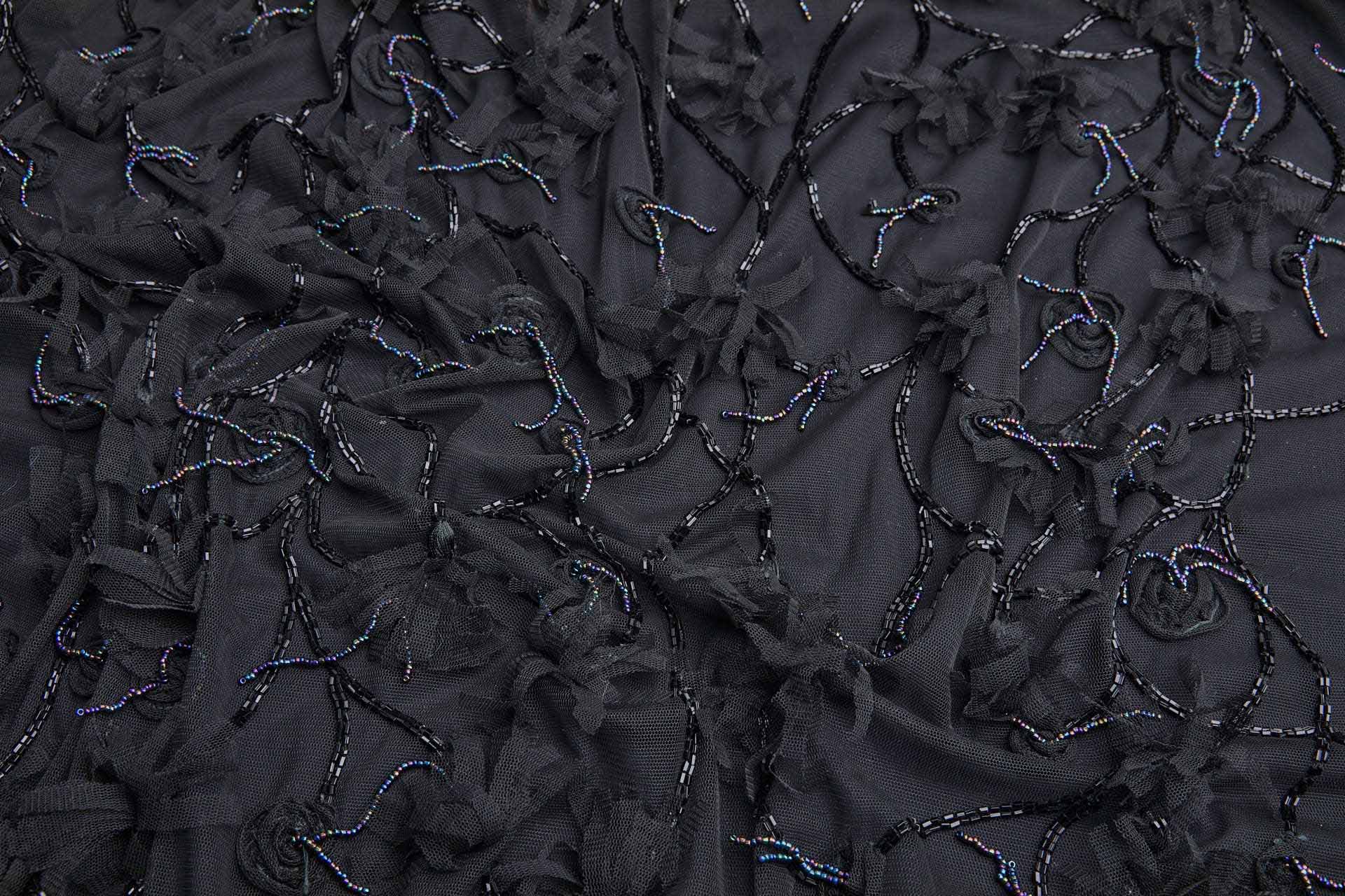 Embellished Black Tulle with Beading and Tassels fabric, image 7 of 12