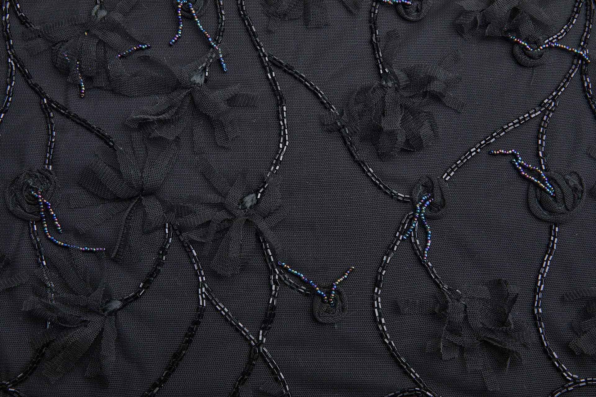Embellished Black Tulle with Beading and Tassels fabric, image 9 of 12