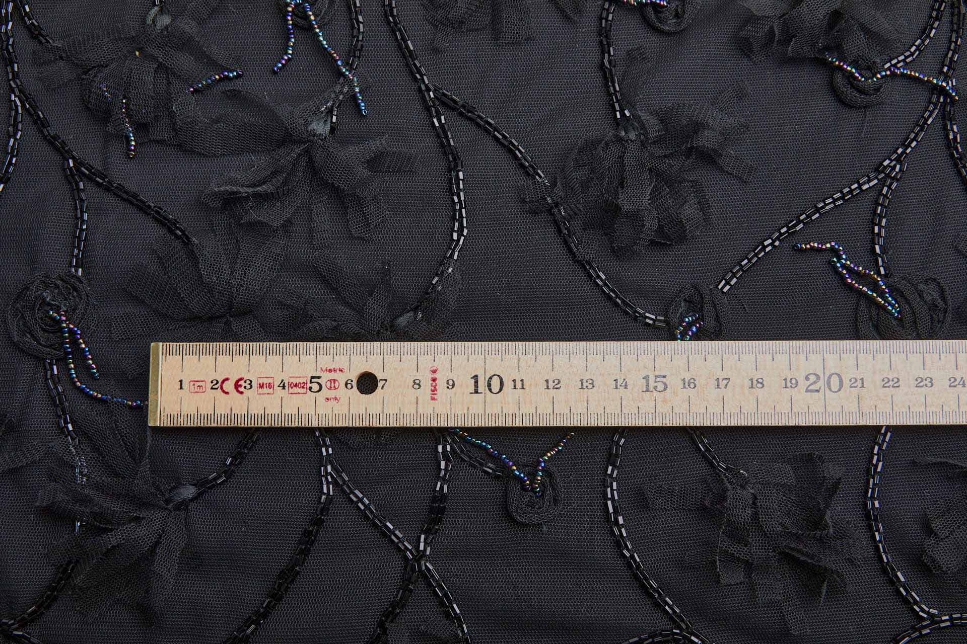 Embellished Black Tulle with Beading and Tassels fabric, image 10 of 12