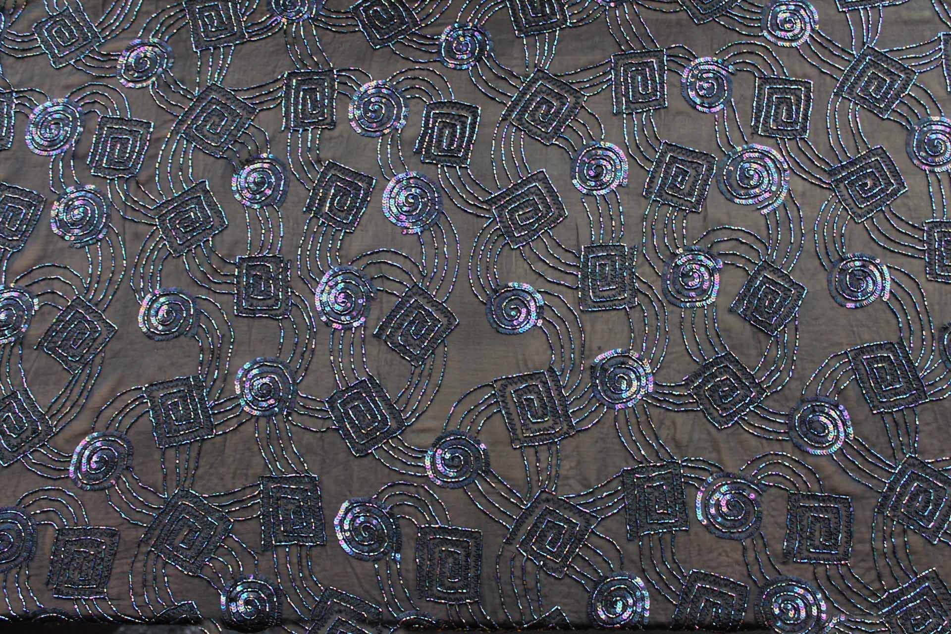 Vintage Black Iridescent Sequins and Beads on Chiffon fabric, image 3 of 11