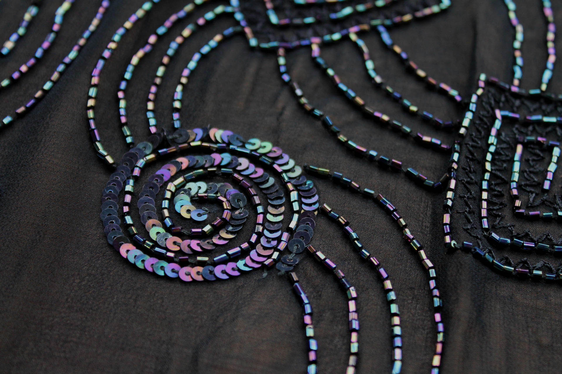 Vintage Black Iridescent Sequins and Beads on Chiffon fabric, image 9 of 11
