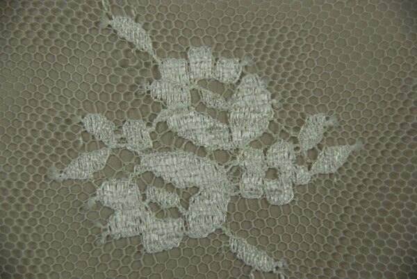 Cream Leavers lace in a graduated floral pattern with detailed scallop