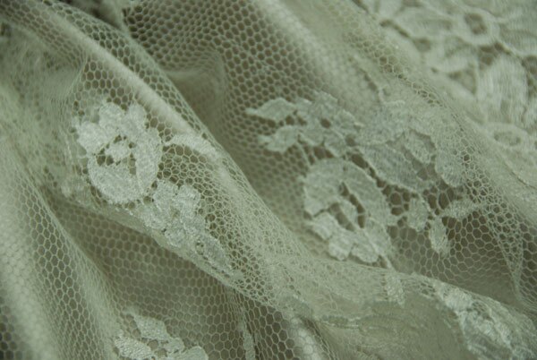 Cream Leavers lace in a graduated floral pattern with detailed scallop