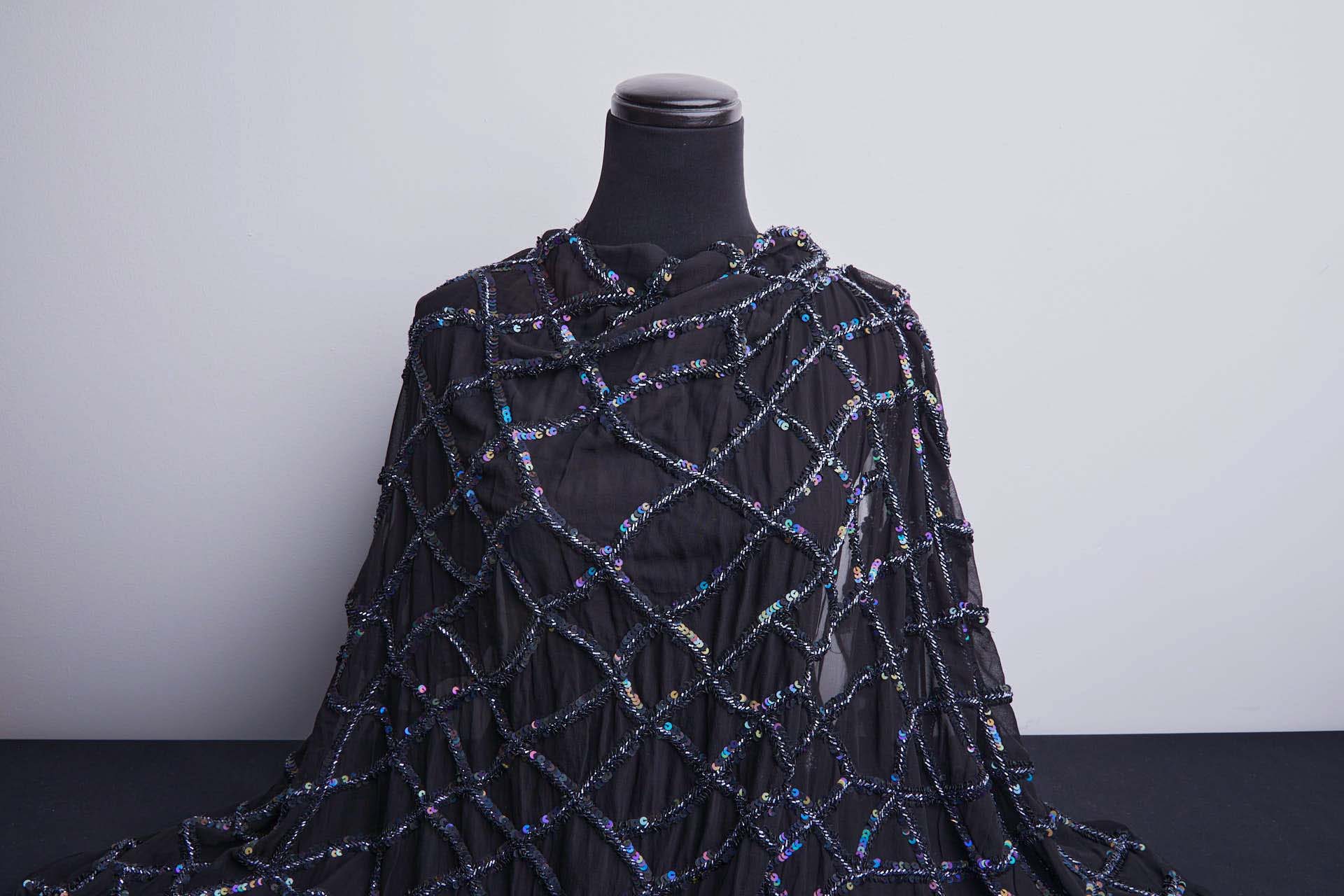Geometric Beaded and Sequinned Black Georgette fabric, image 2 of 8