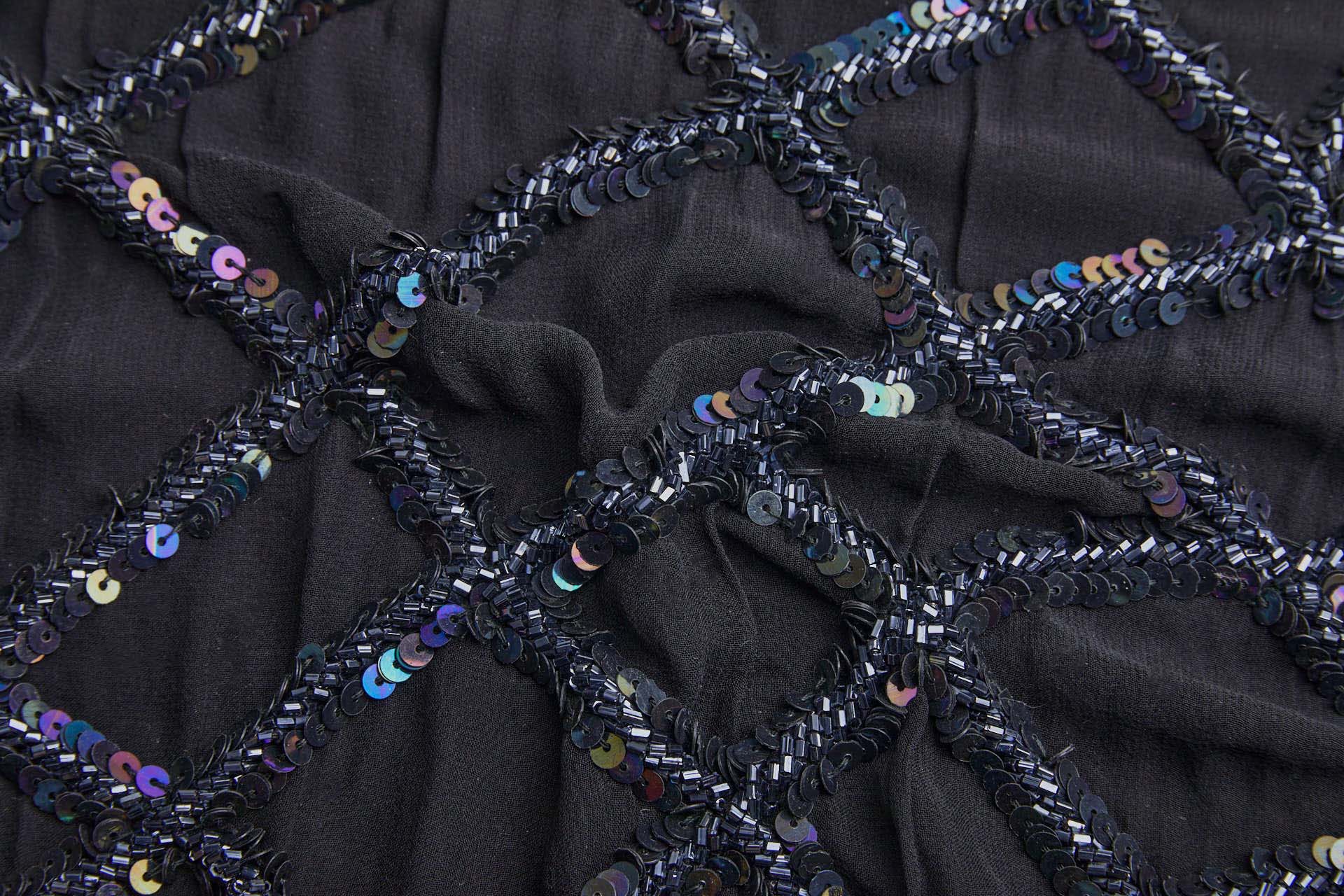 Geometric Beaded and Sequinned Black Georgette fabric, image 8 of 8
