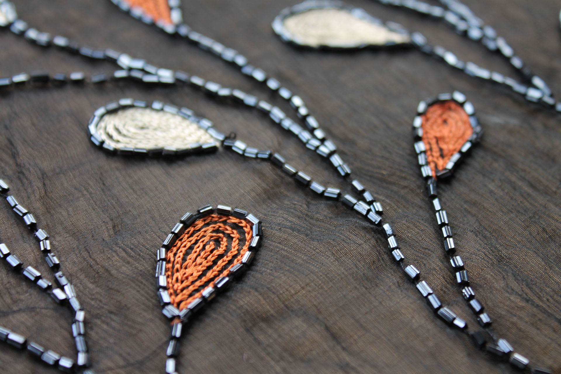 Black Chiffon Teardrop Embroidery in Orange and Cream fabric, image 3 of 11