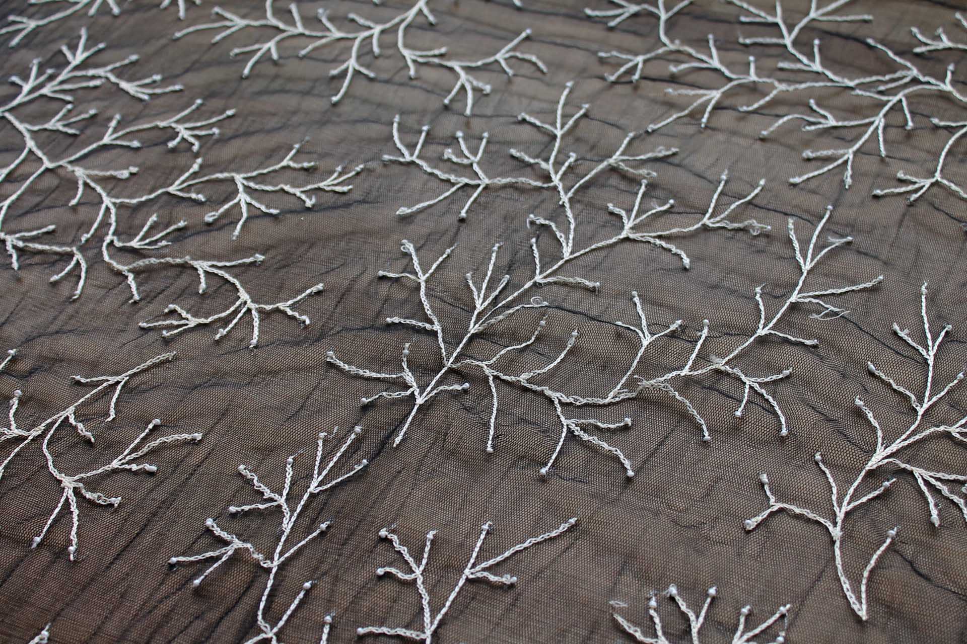 Black Tulle with Cream Twig Embroidery fabric, image 3 of 4