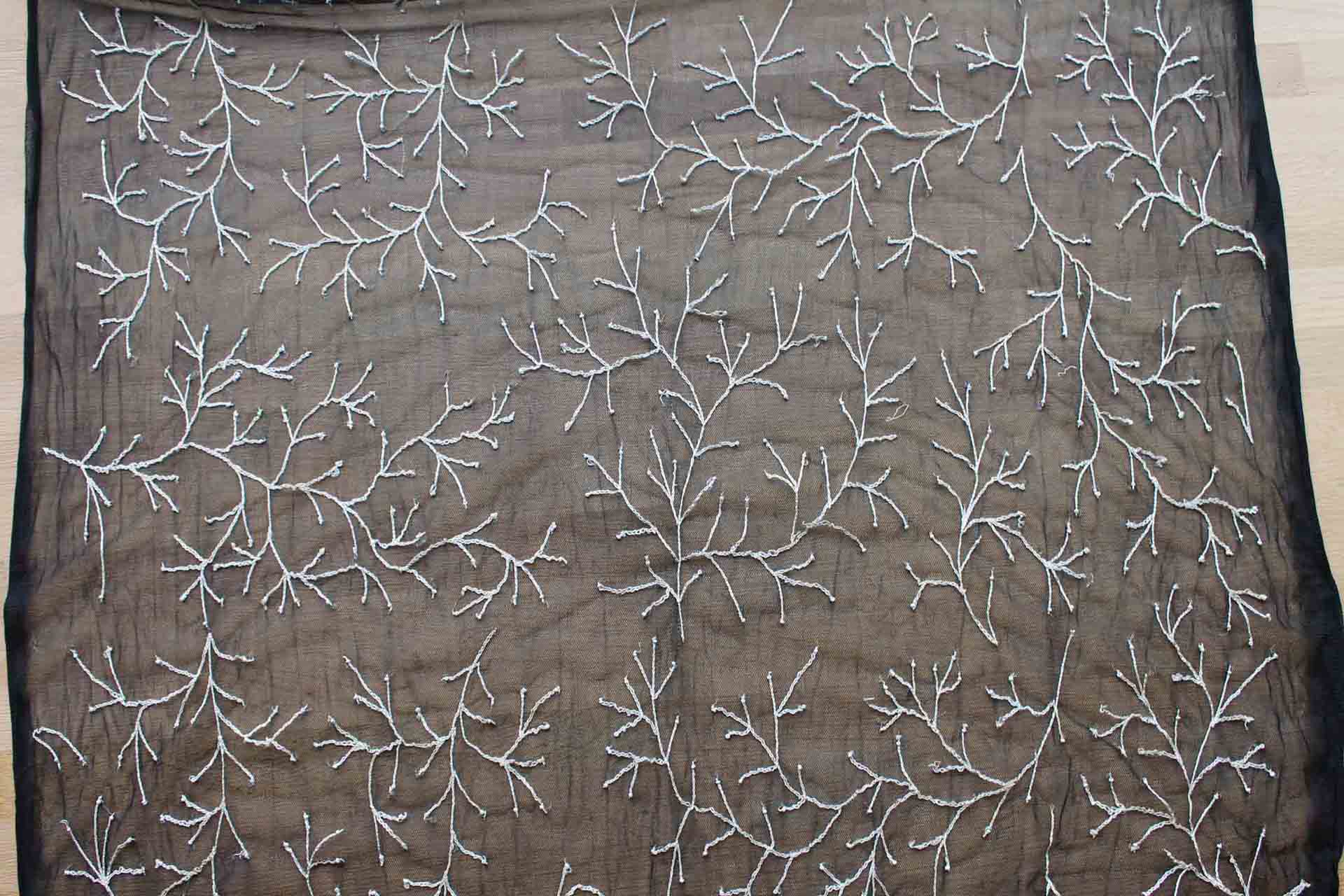 Black Tulle with Cream Twig Embroidery fabric, image 4 of 4