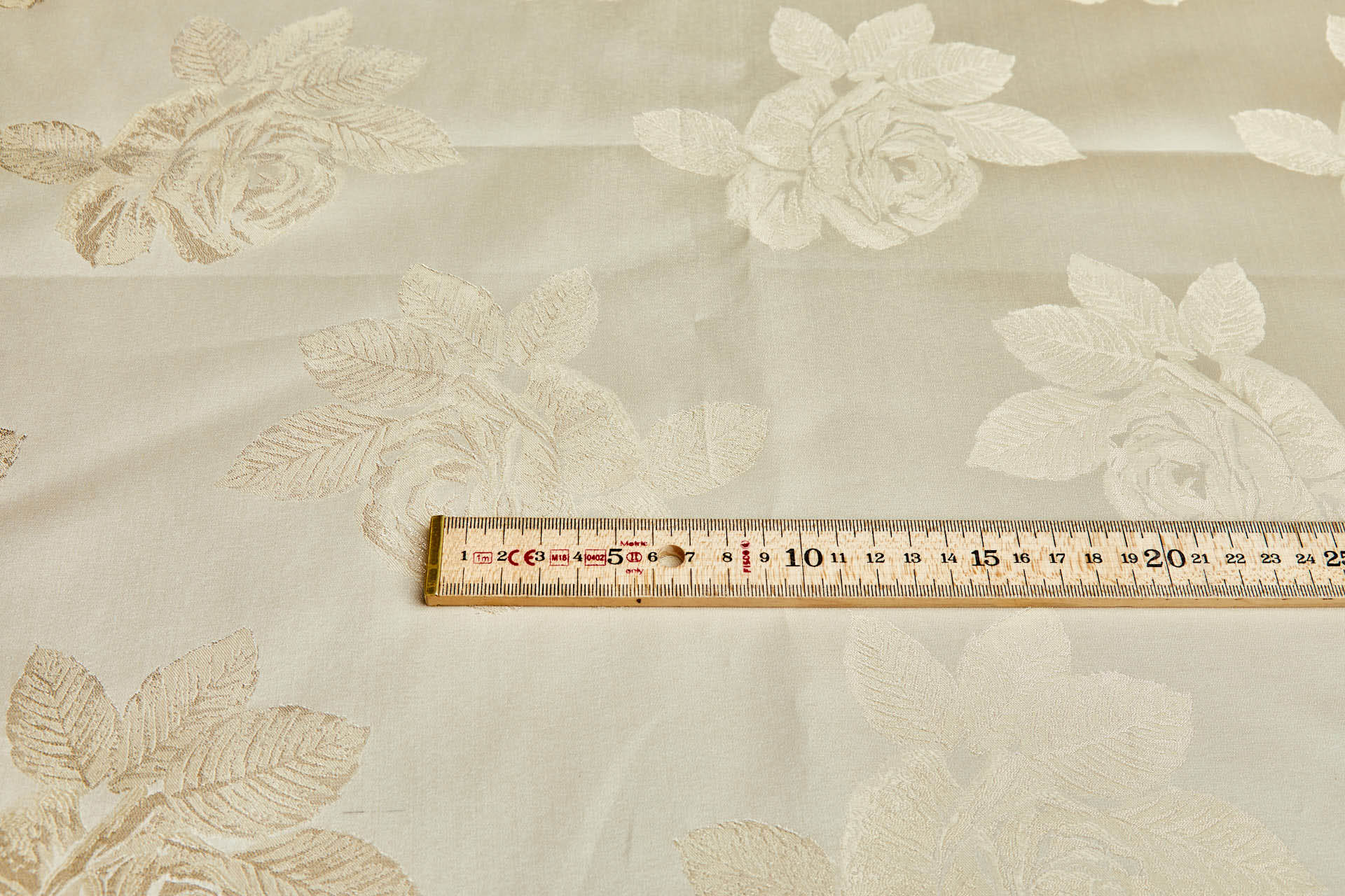 Vintage Large Roses Satin Organza Jacquard - Champagne Gold fabric, image 7 of 11