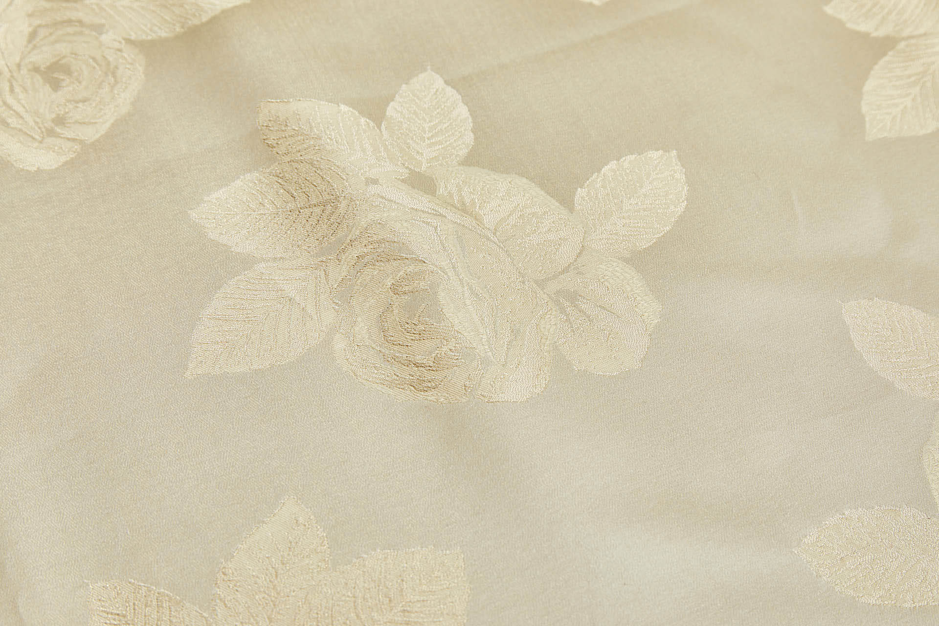 Vintage Large Roses Satin Organza Jacquard - Champagne Gold fabric, image 6 of 11