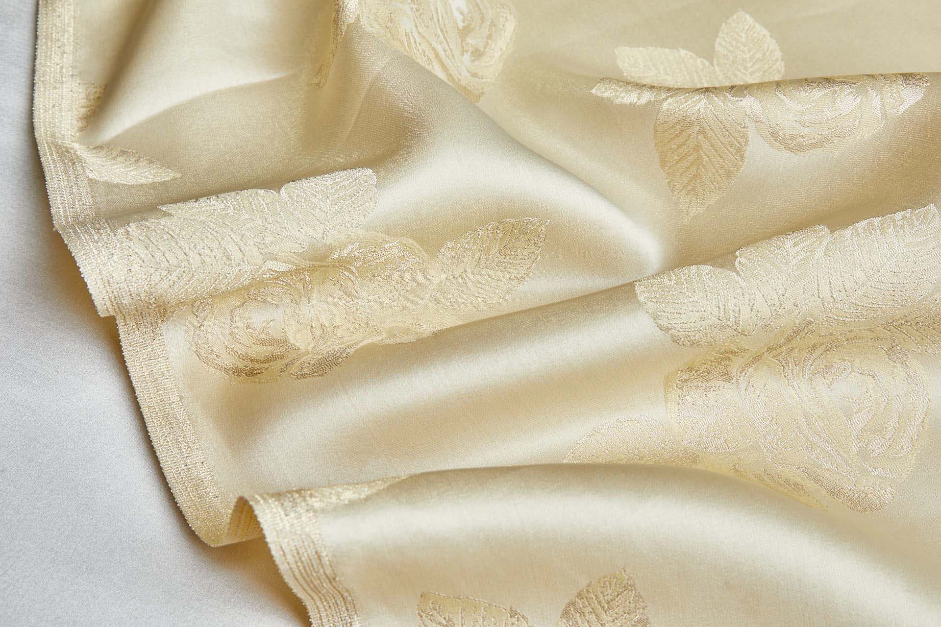 Vintage Large Roses Satin Organza Jacquard - Champagne Gold fabric, image 5 of 11
