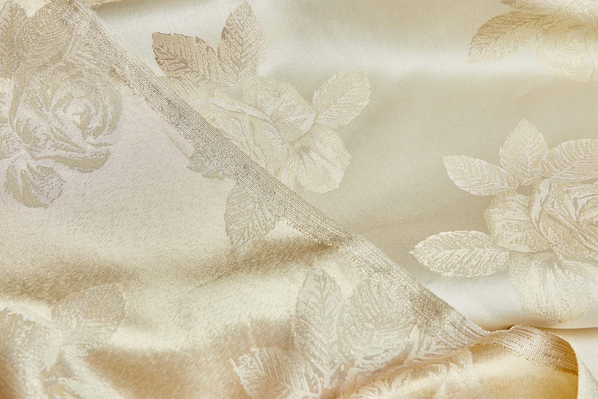 Vintage Large Roses Satin Organza Jacquard - Champagne Gold fabric, image 9 of 11