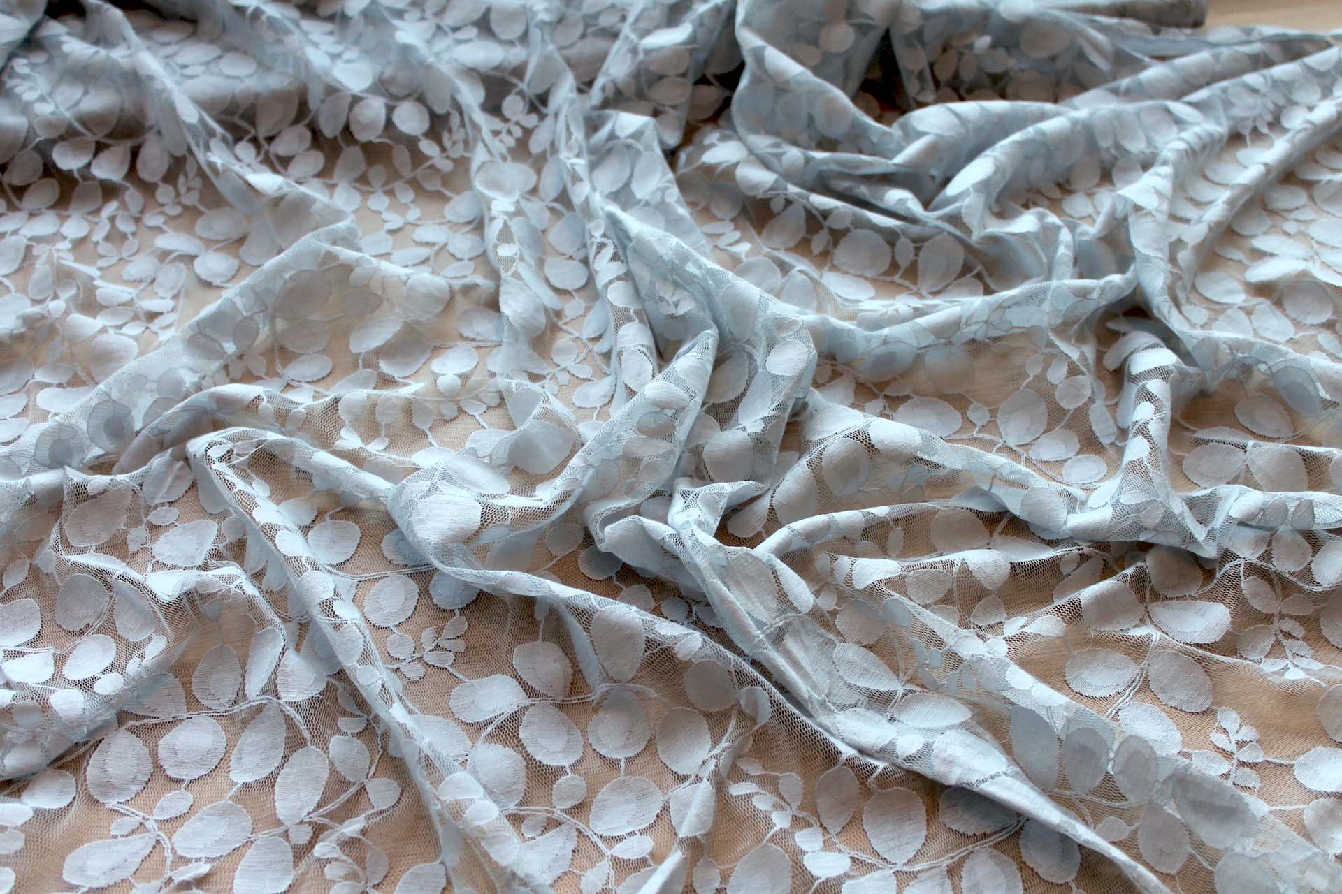 Leaf Pattern Lace - Pale Grey fabric, image 3 of 6