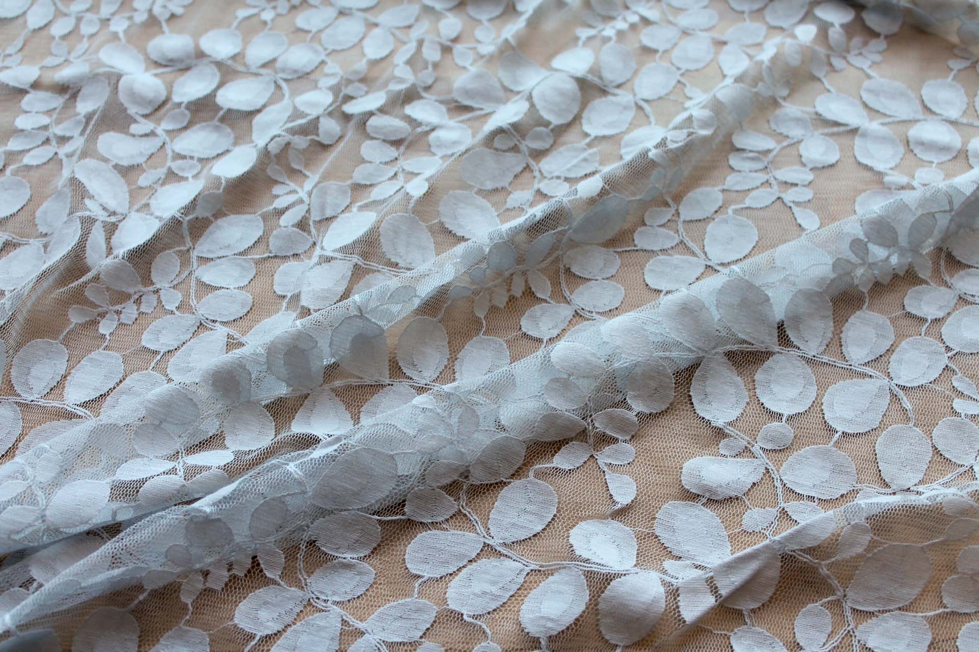 Leaf Pattern Lace - Pale Grey fabric, image 5 of 6