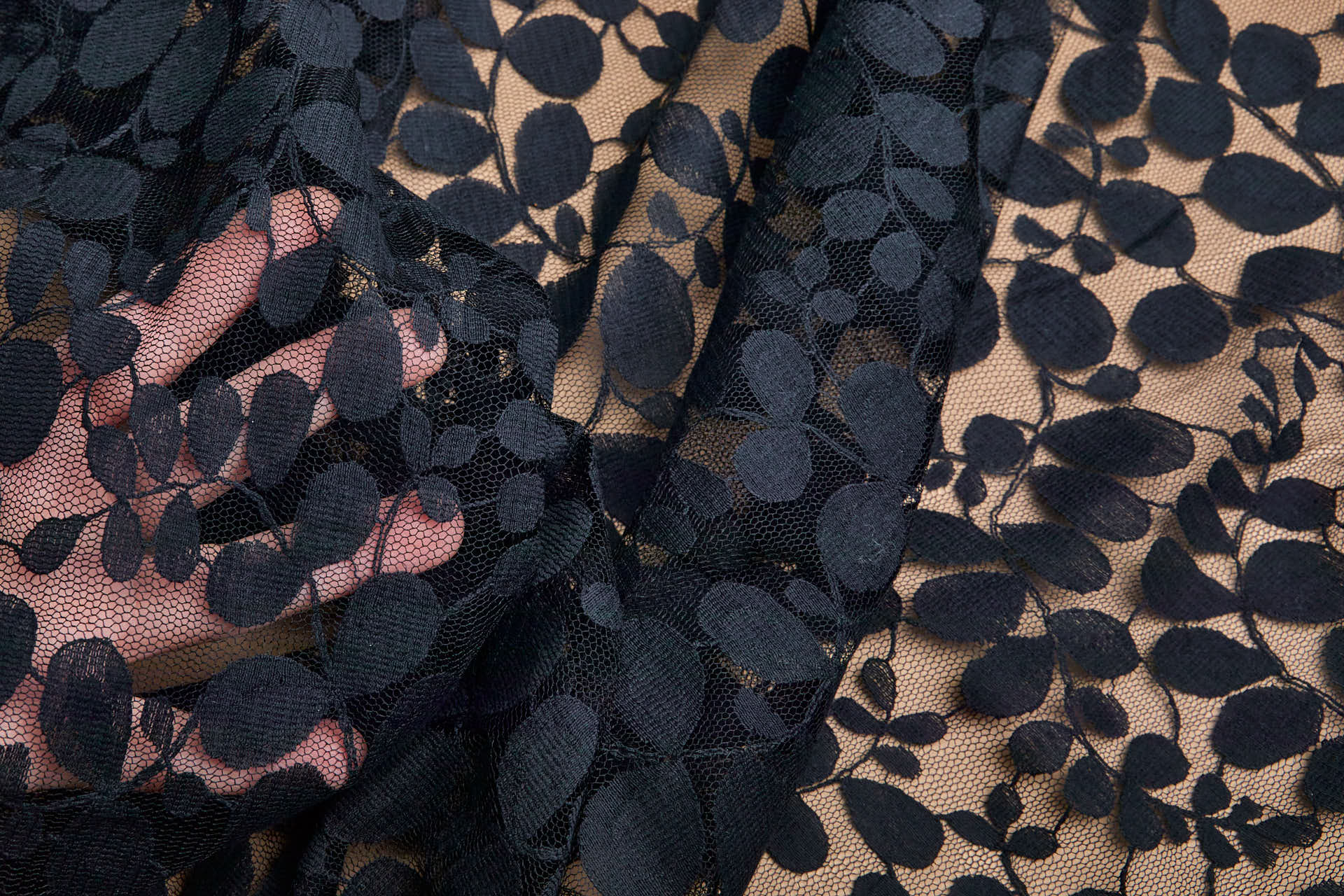 Leaf Pattern Lace - Black fabric, image 5 of 10