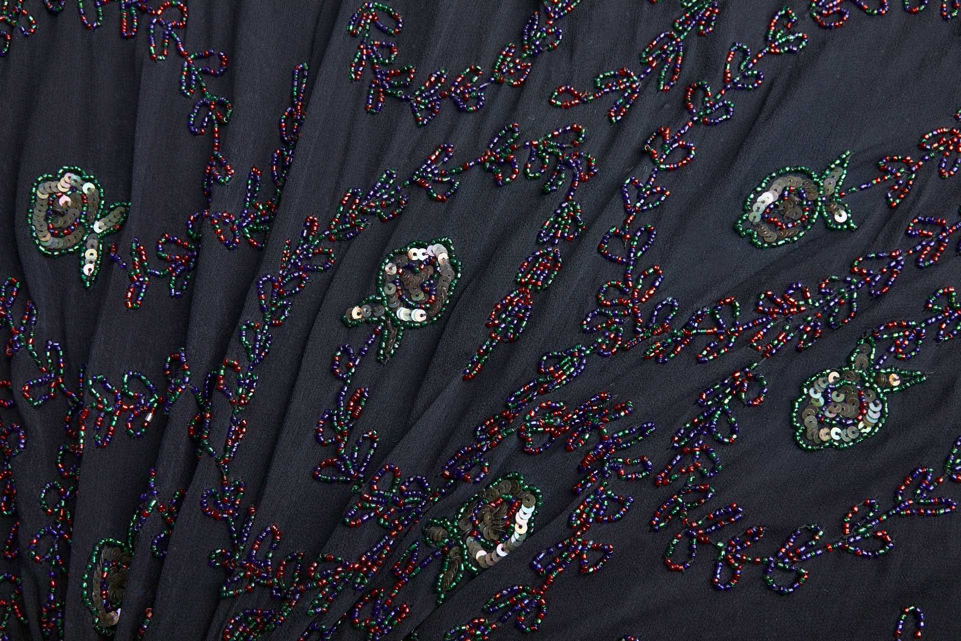Black Georgette with Floral Swirl Beaded Embroidery - Red, Blue & Green fabric, image 8 of 10