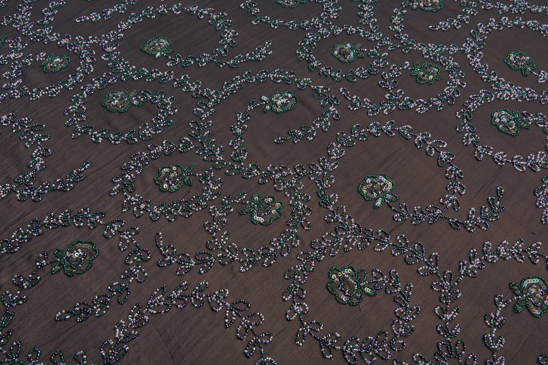 Black Georgette with Floral Swirl Beaded Embroidery - Pink, Purple & Green fabric, image 12 of 13