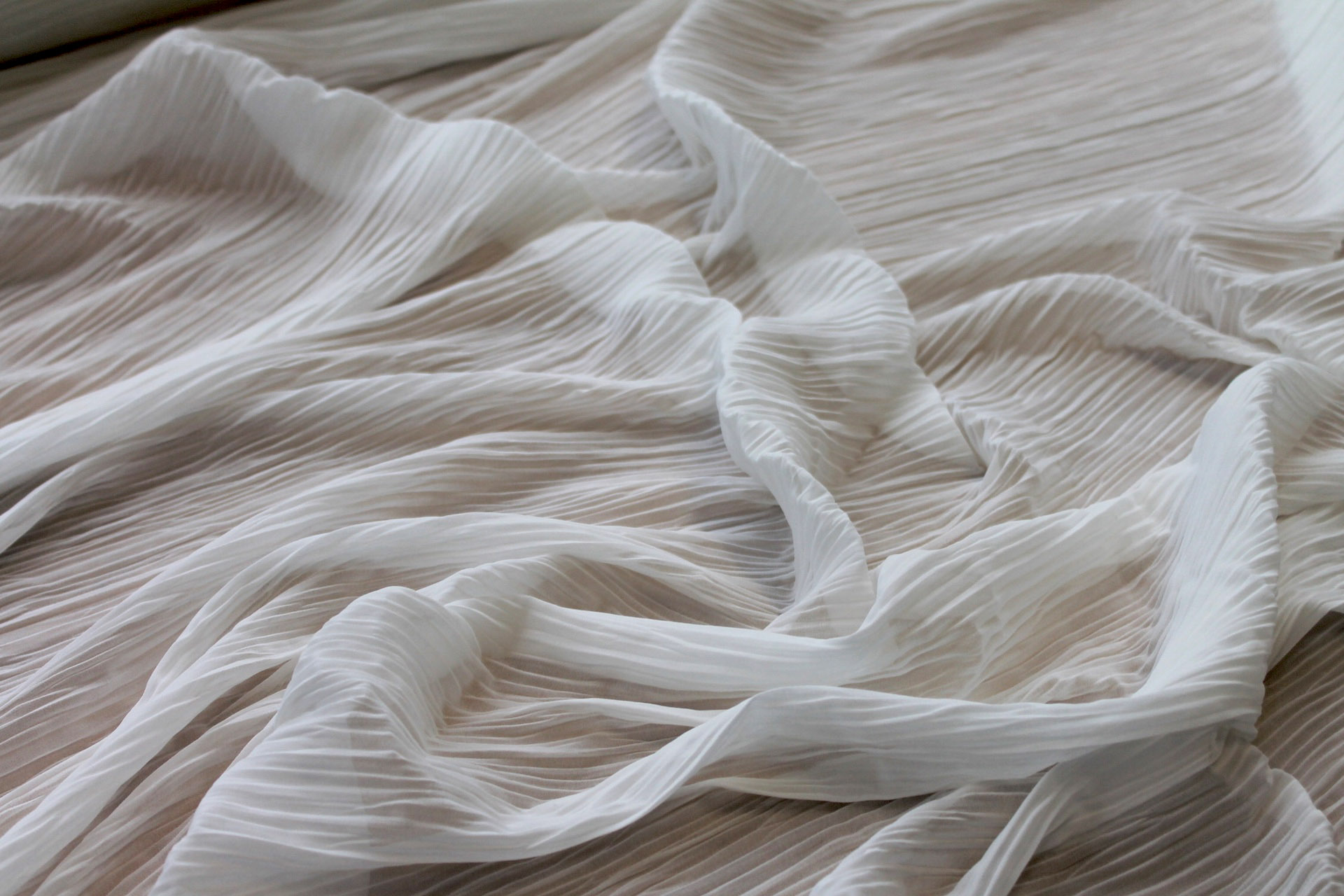Pleated Polyester Chiffon - Ivory fabric, image 2 of 7