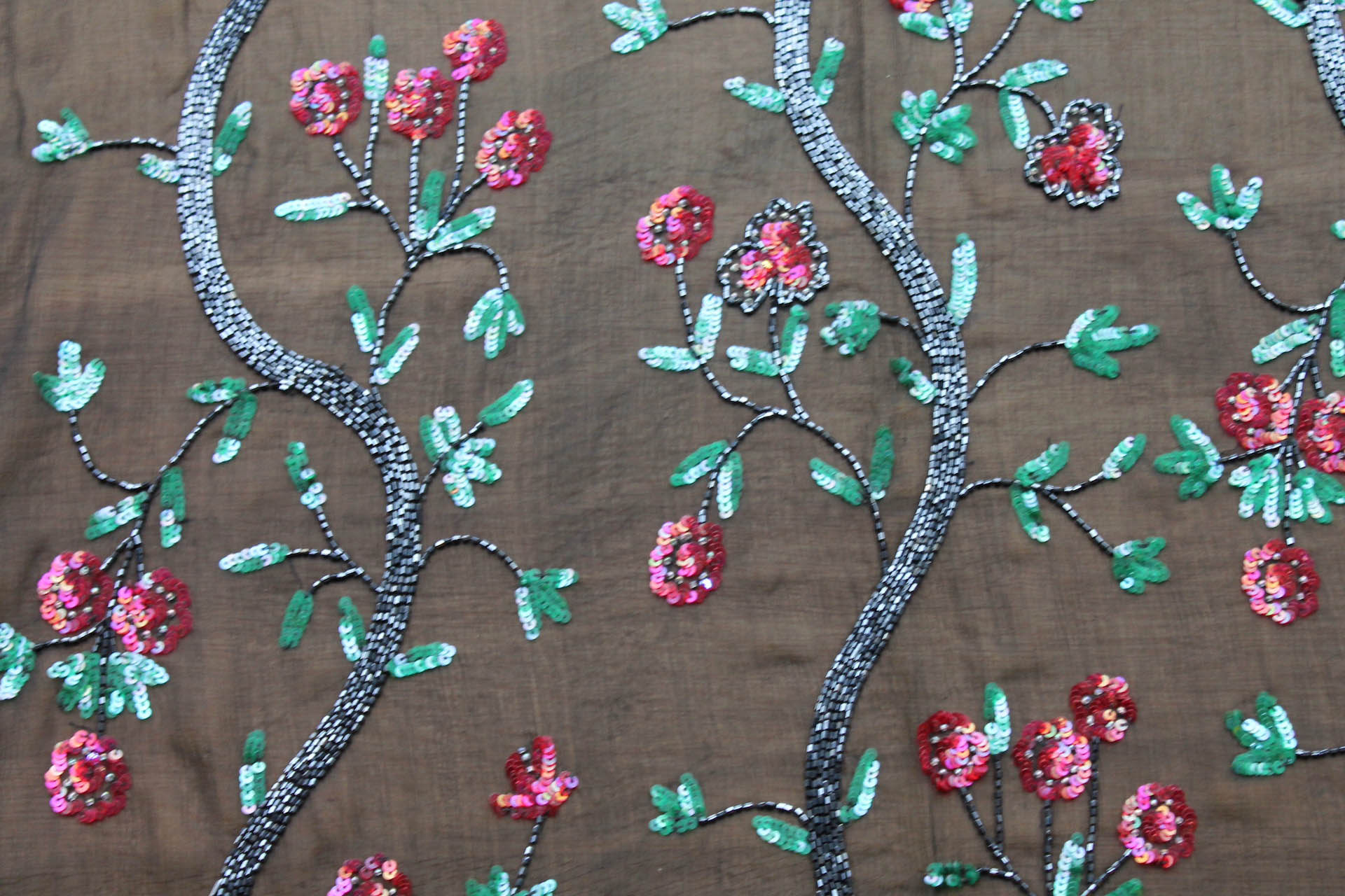Black Floral Beaded Chiffon fabric, image 3 of 7