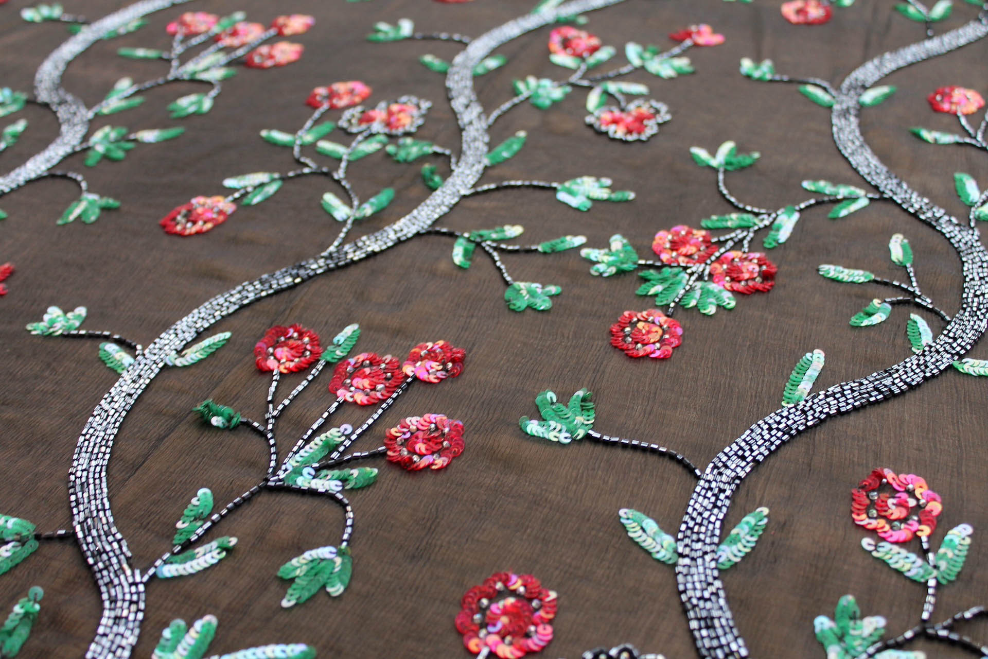 Black Floral Beaded Chiffon fabric