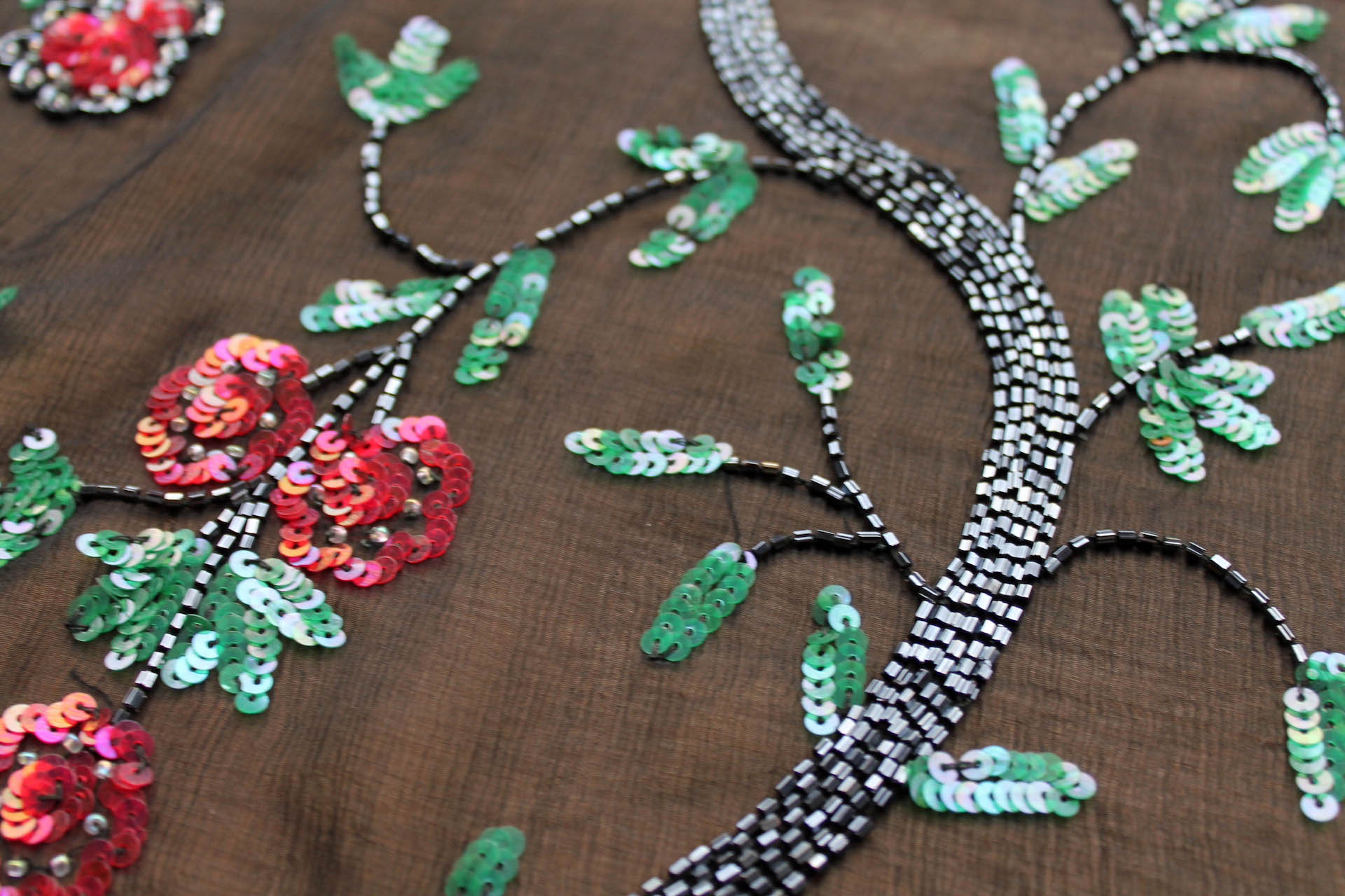 Black Floral Beaded Chiffon fabric, image 4 of 7