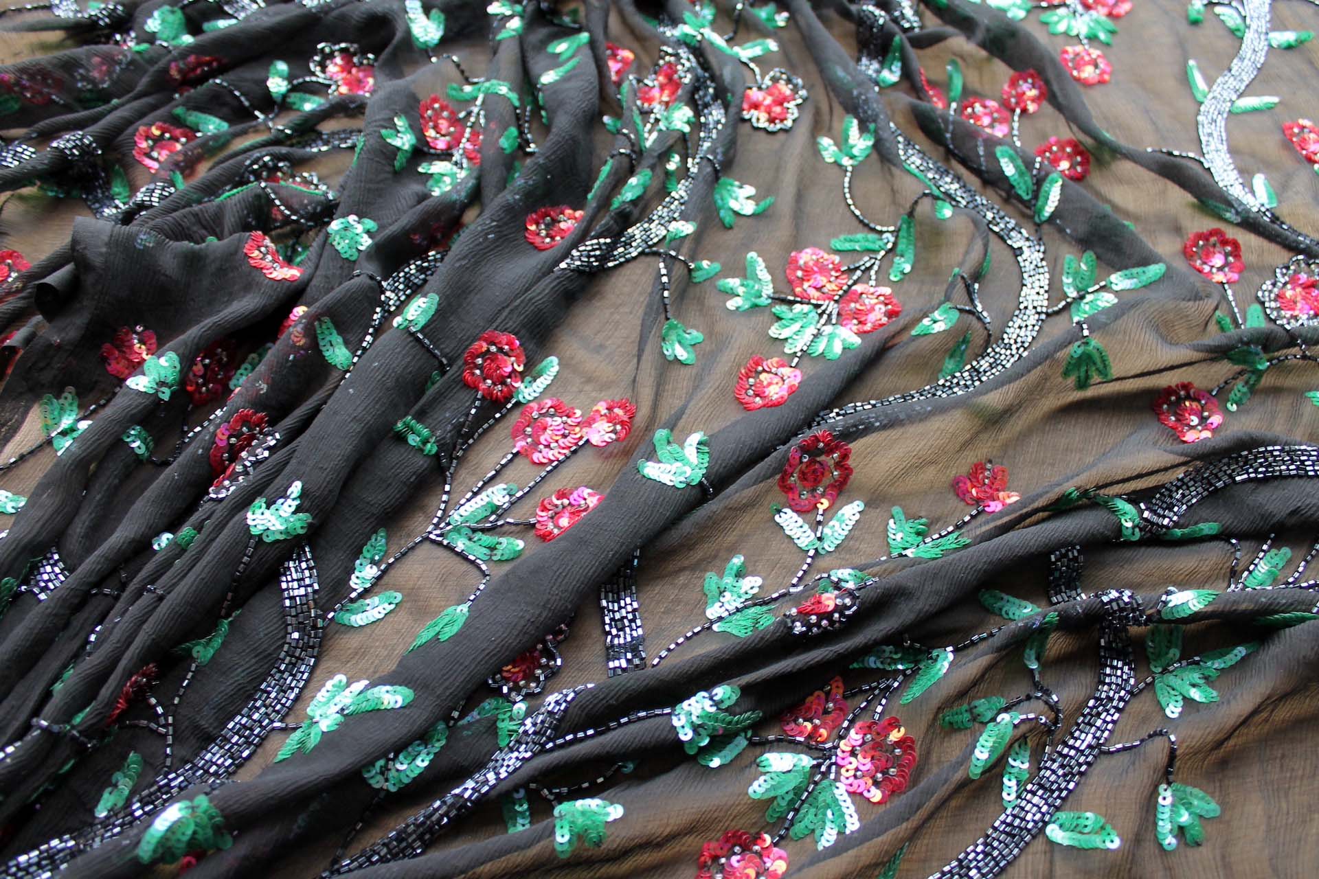 Black Floral Beaded Chiffon fabric, image 6 of 7