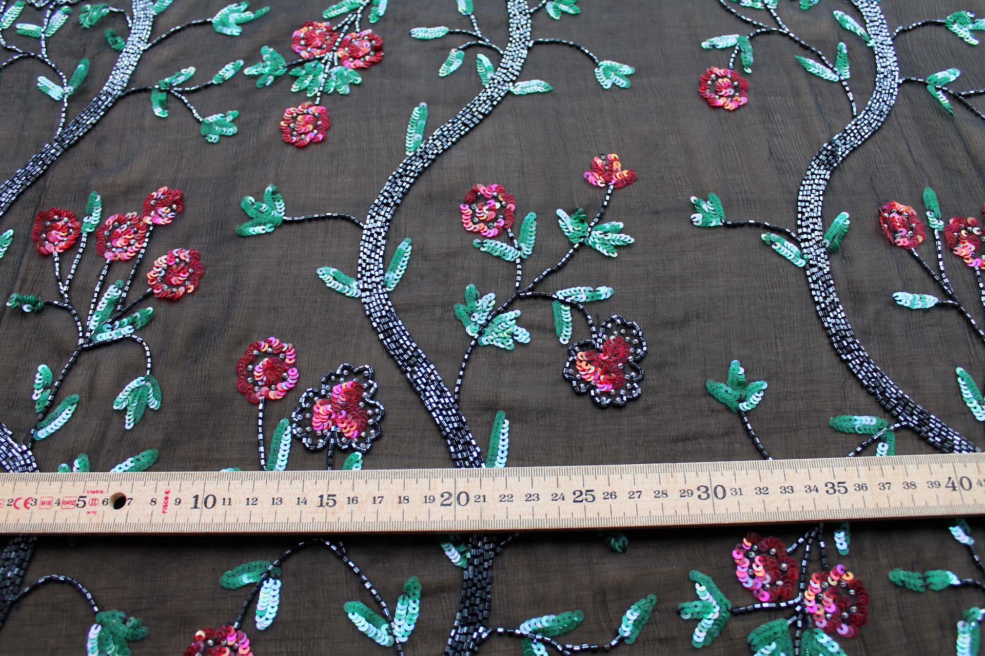 Black Floral Beaded Chiffon fabric, image 7 of 7