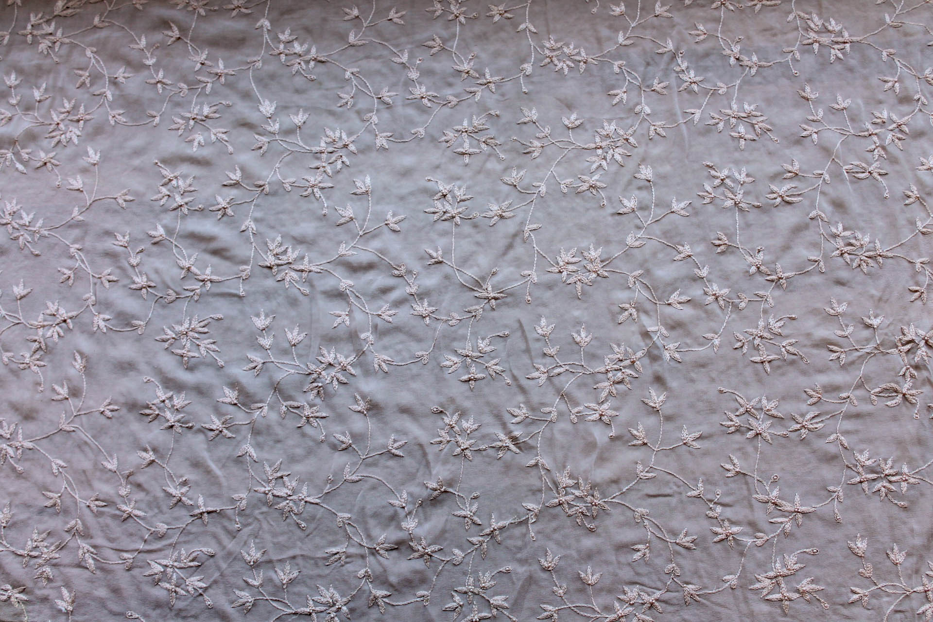 Nude Floral Embroidered Silk Chiffon with Pearls fabric, image 6 of 9