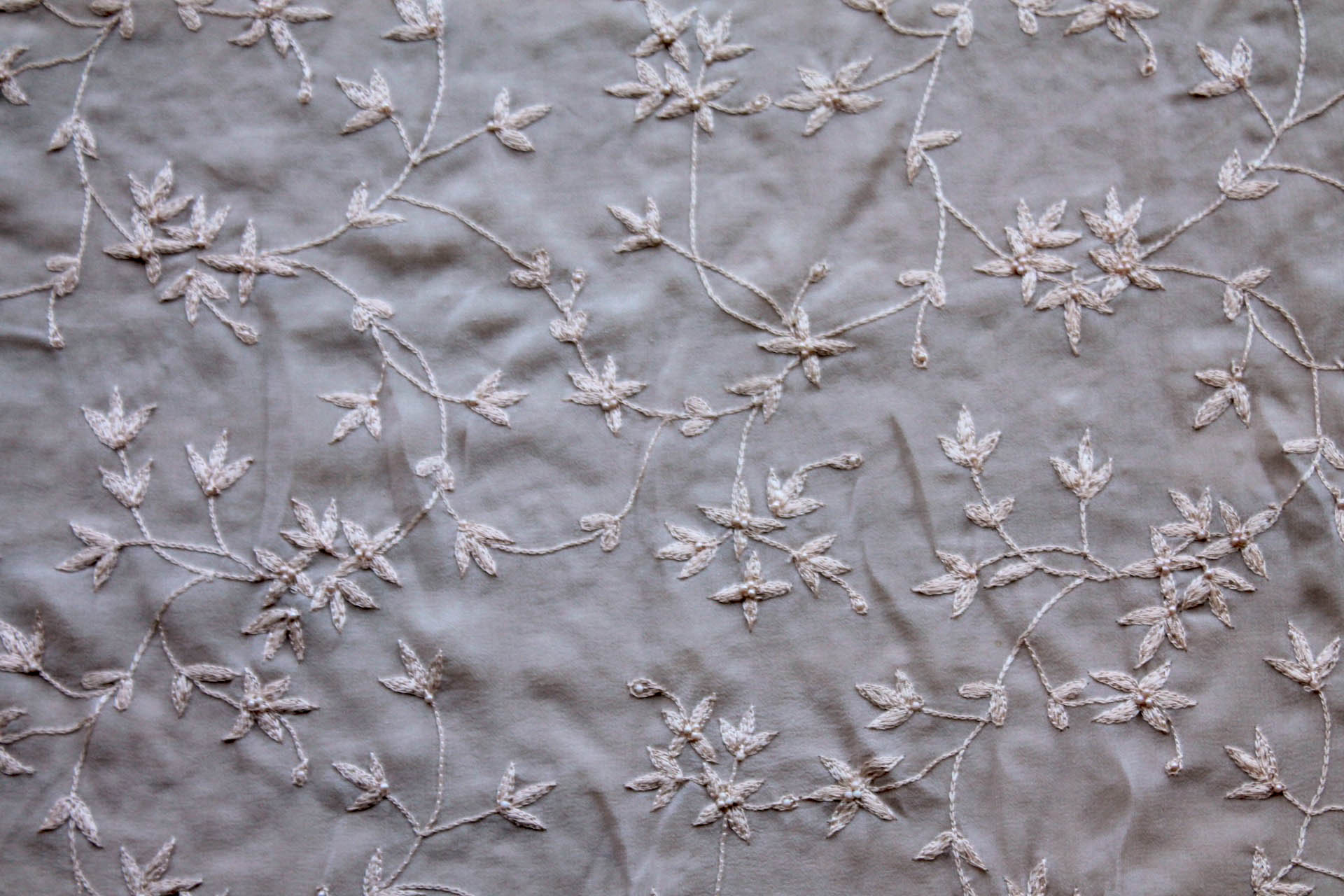 Nude Floral Embroidered Silk Chiffon with Pearls fabric, image 7 of 9