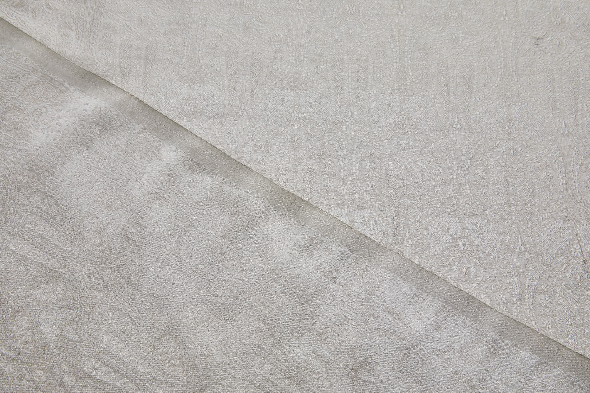 Banaras Brocade - Off White & Silver Paisley fabric, image 3 of 10