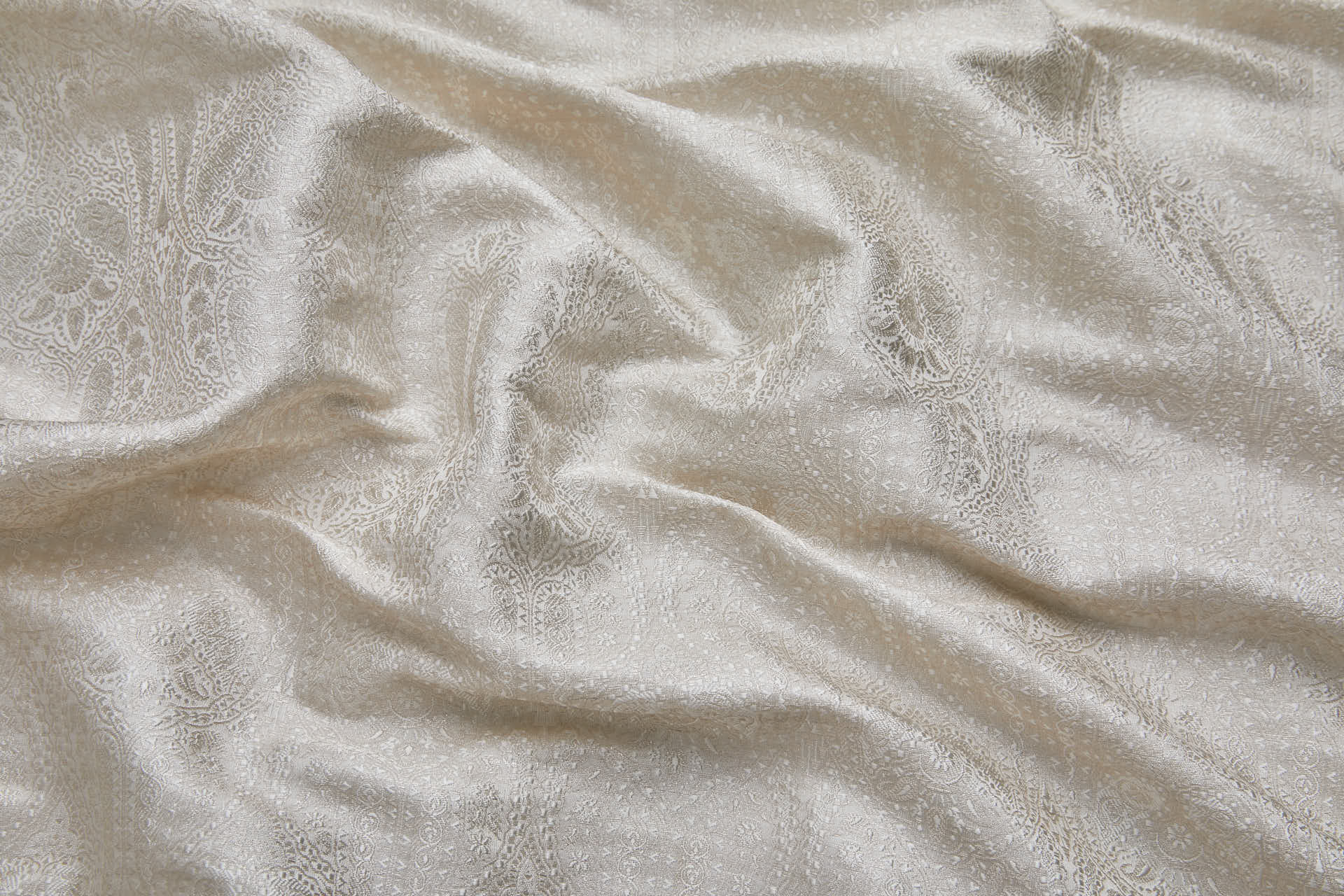 Banaras Brocade - Off White & Silver Paisley fabric, image 2 of 10