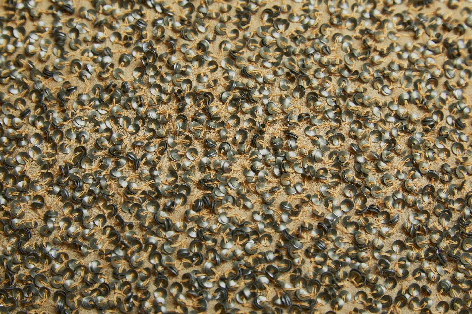 Sequin Encrusted Silk Chiffon - Tarnished Silver Ochre fabric, image 5 of 7