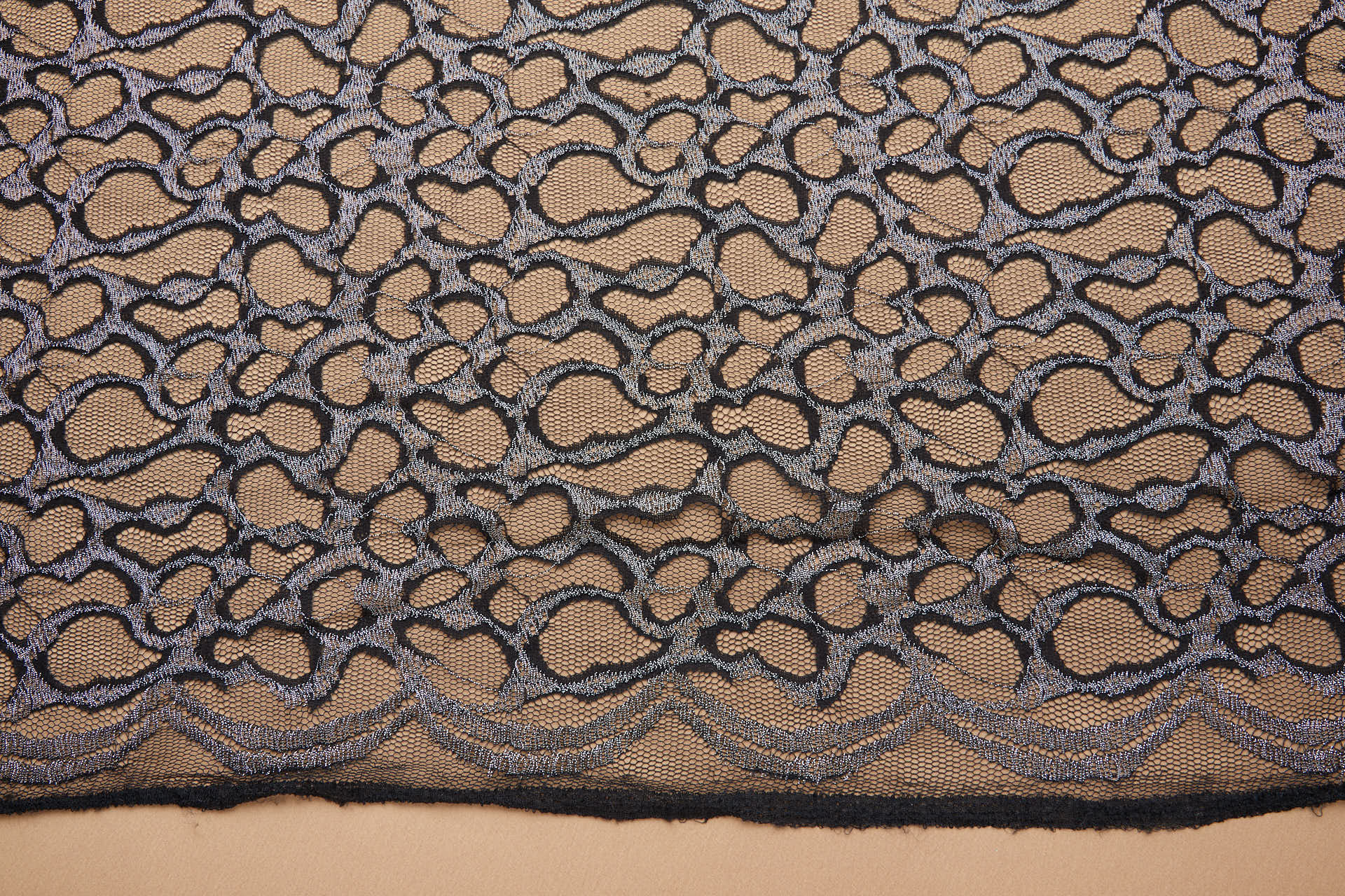 Organic Pattern Stretch Silver and Black Lace fabric, image 8 of 10