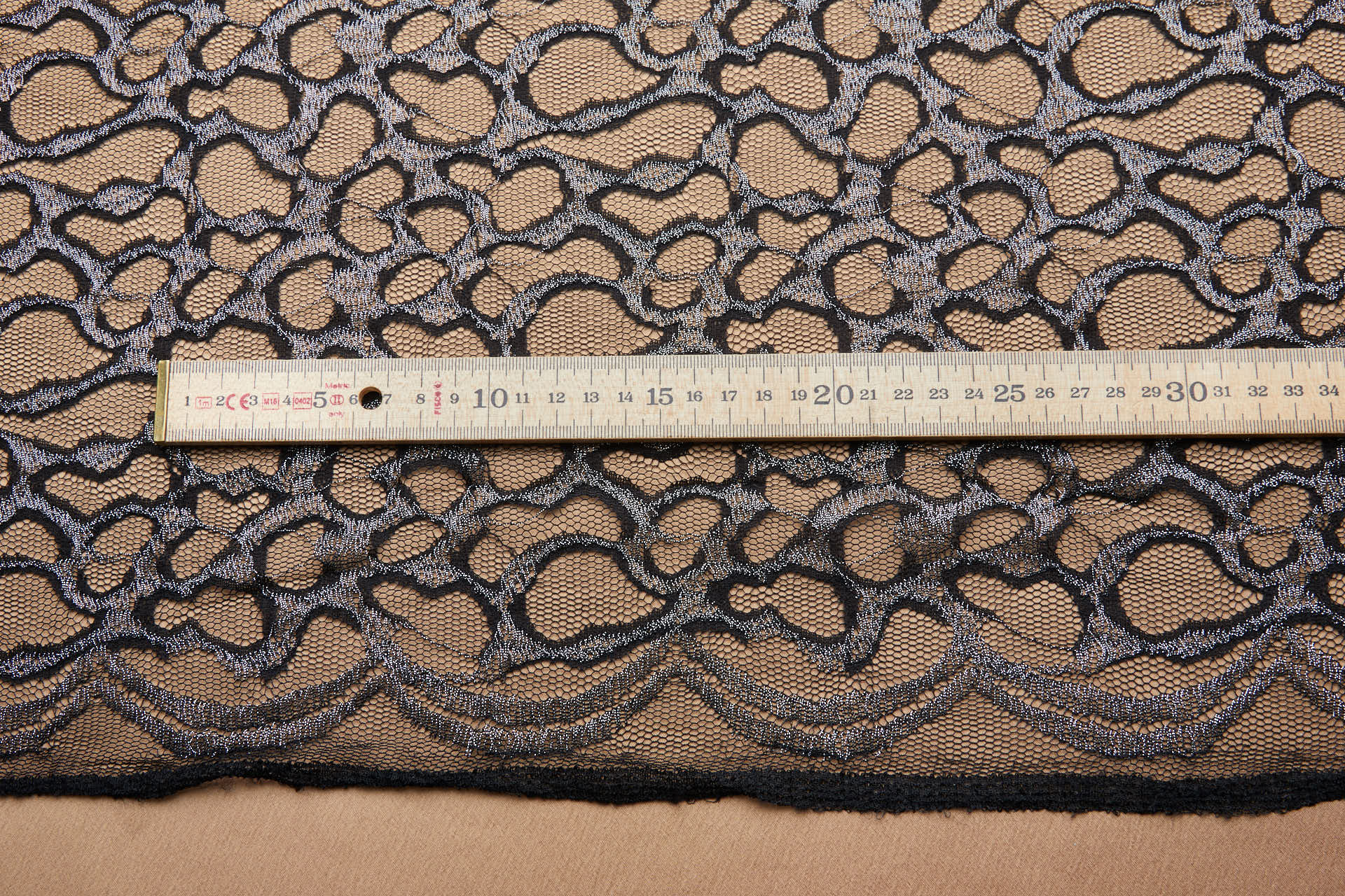 Organic Pattern Stretch Silver and Black Lace fabric, image 5 of 10