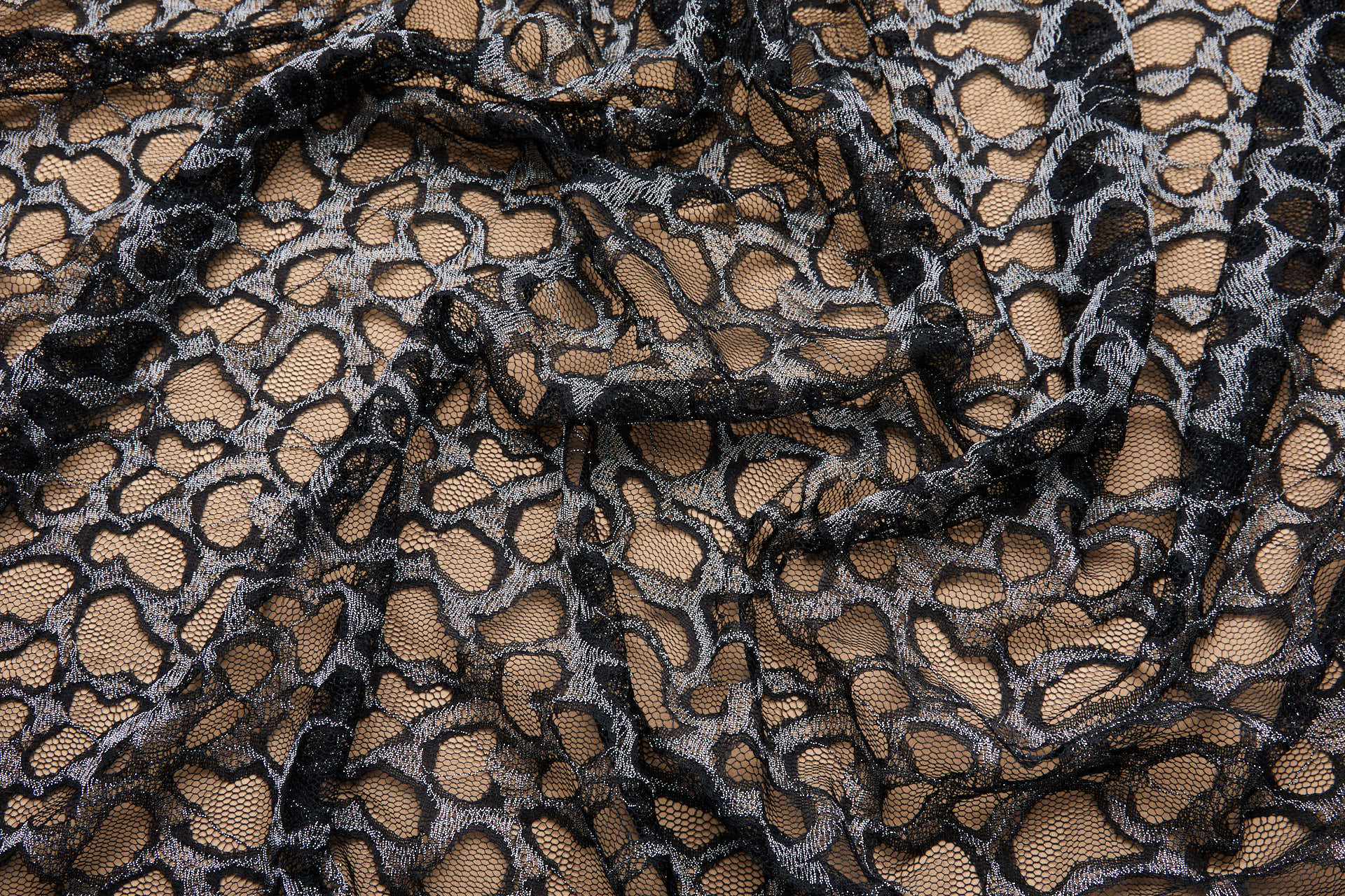 Organic Pattern Stretch Silver and Black Lace fabric, image 4 of 10