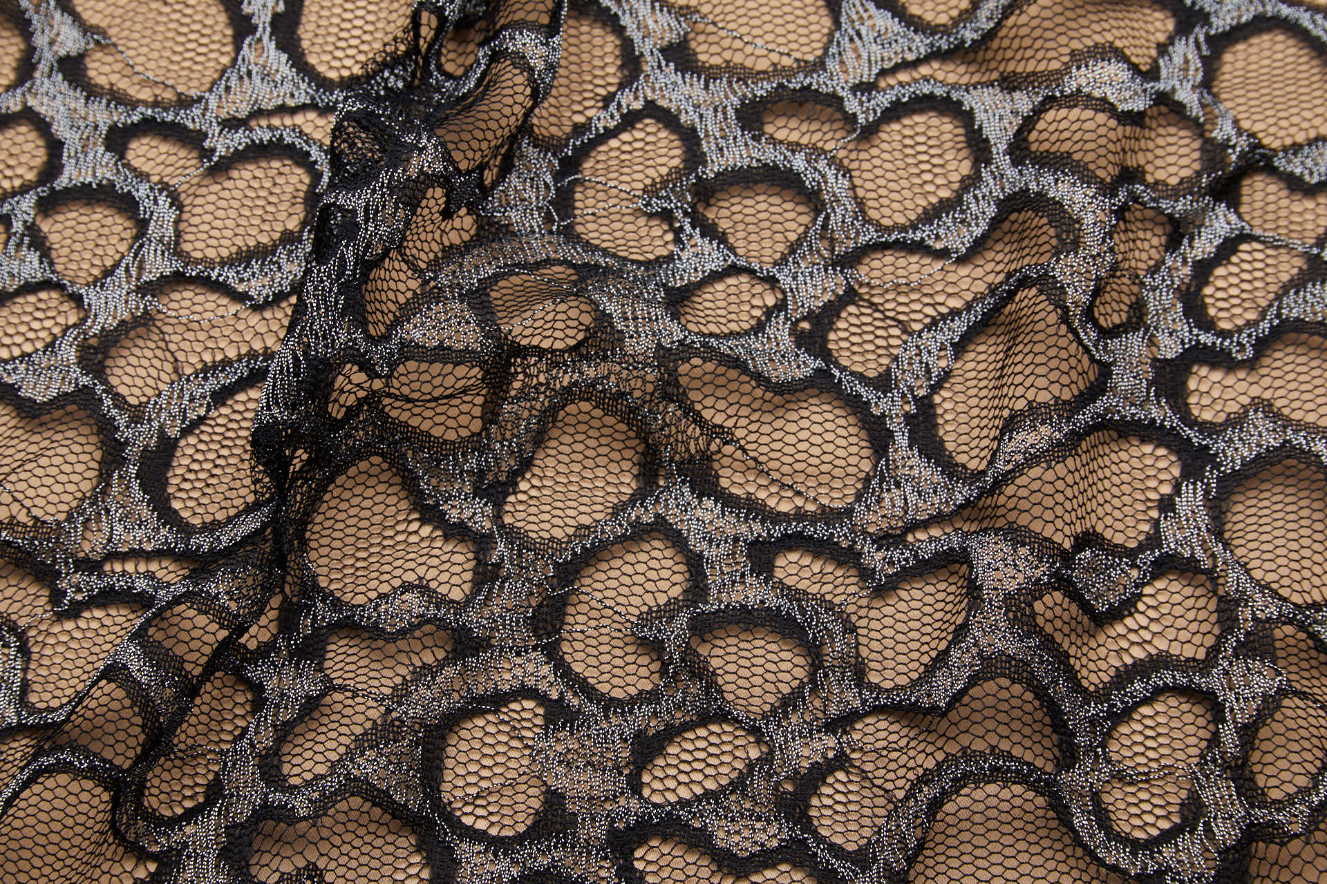 Organic Pattern Stretch Silver and Black Lace fabric, image 7 of 10