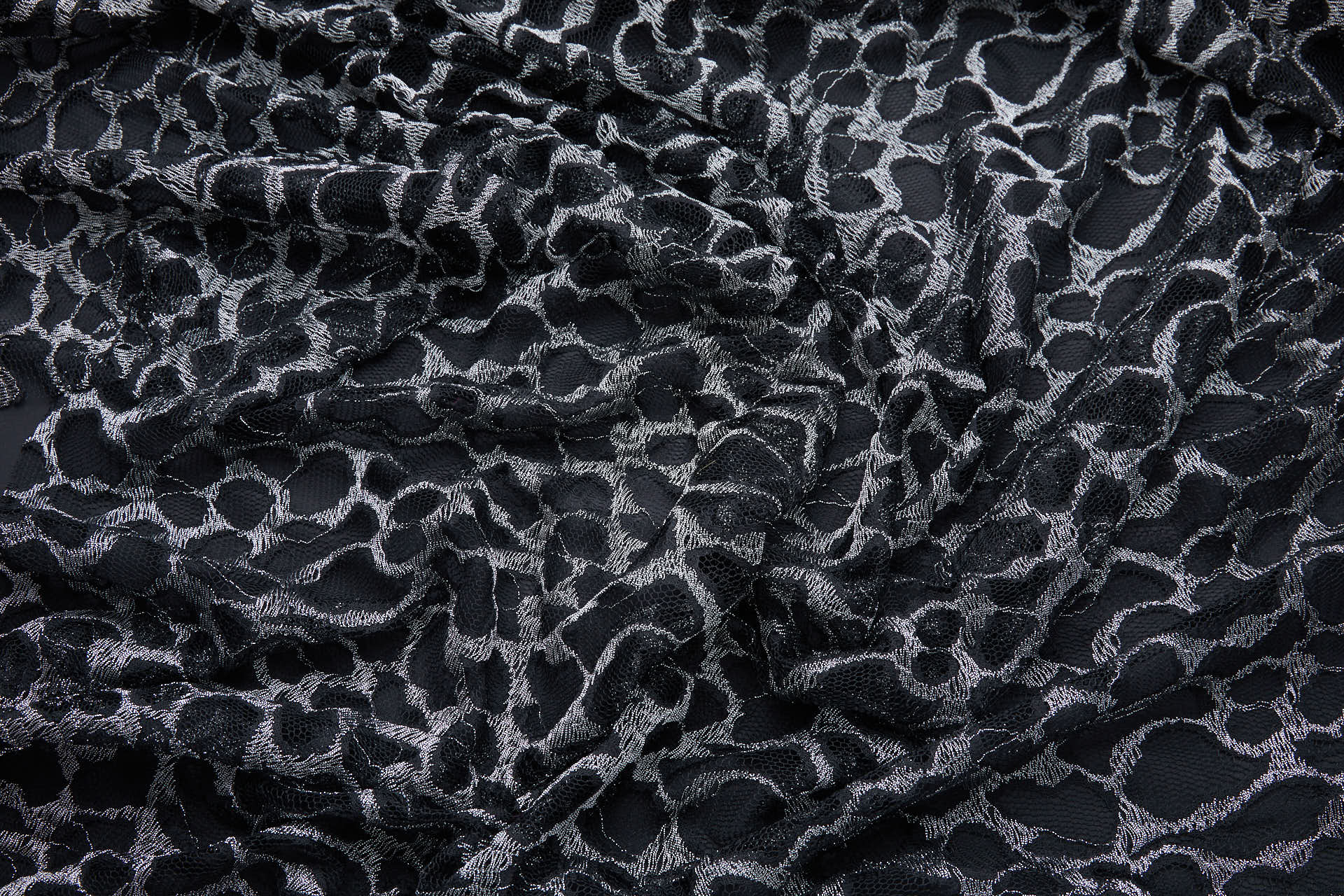 Organic Pattern Stretch Silver and Black Lace fabric, image 6 of 10