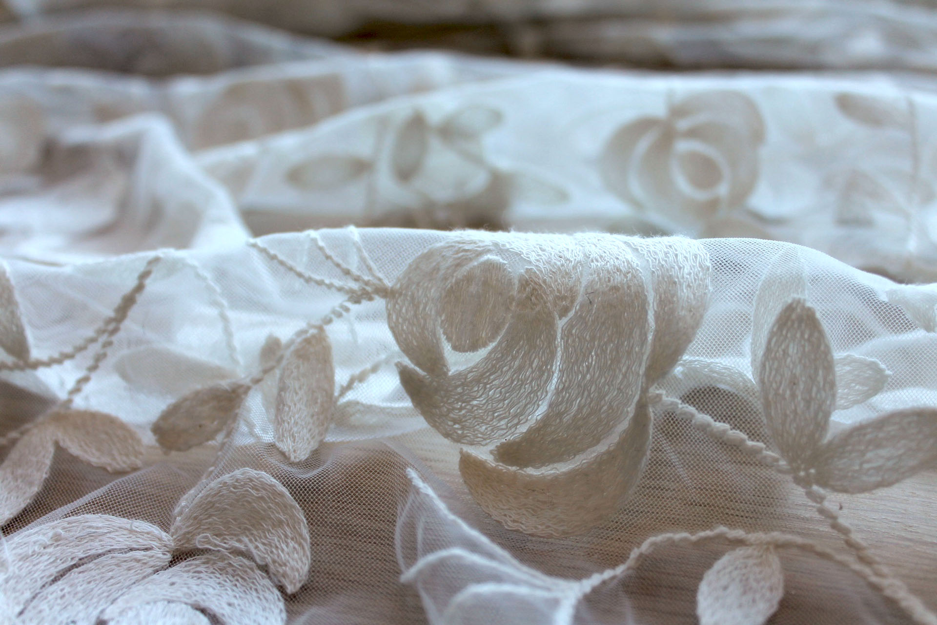 Floral embroidered Tulle - Ivory fabric, image 4 of 7