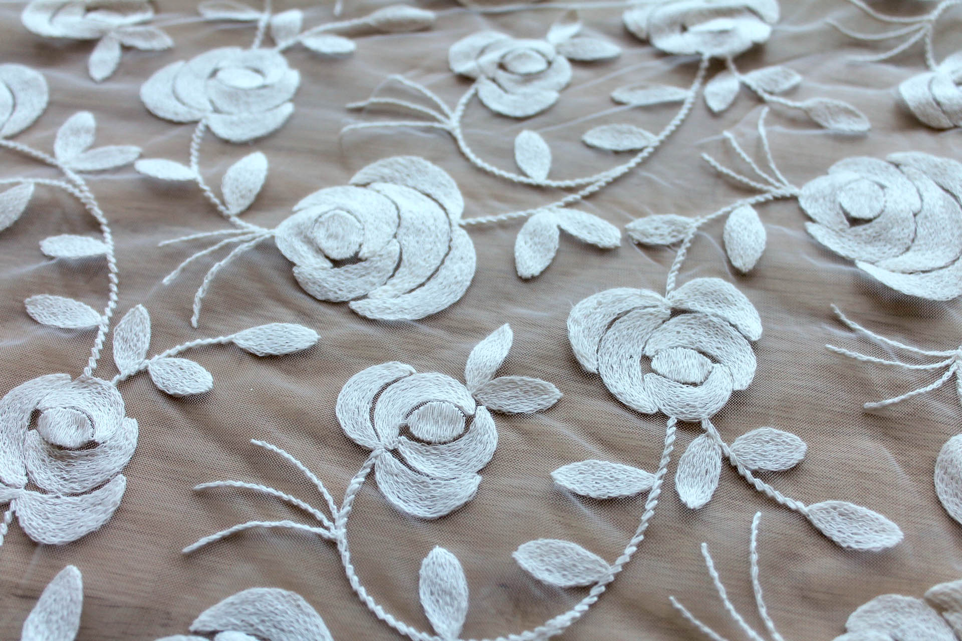 Floral embroidered Tulle - Ivory fabric, image 5 of 7