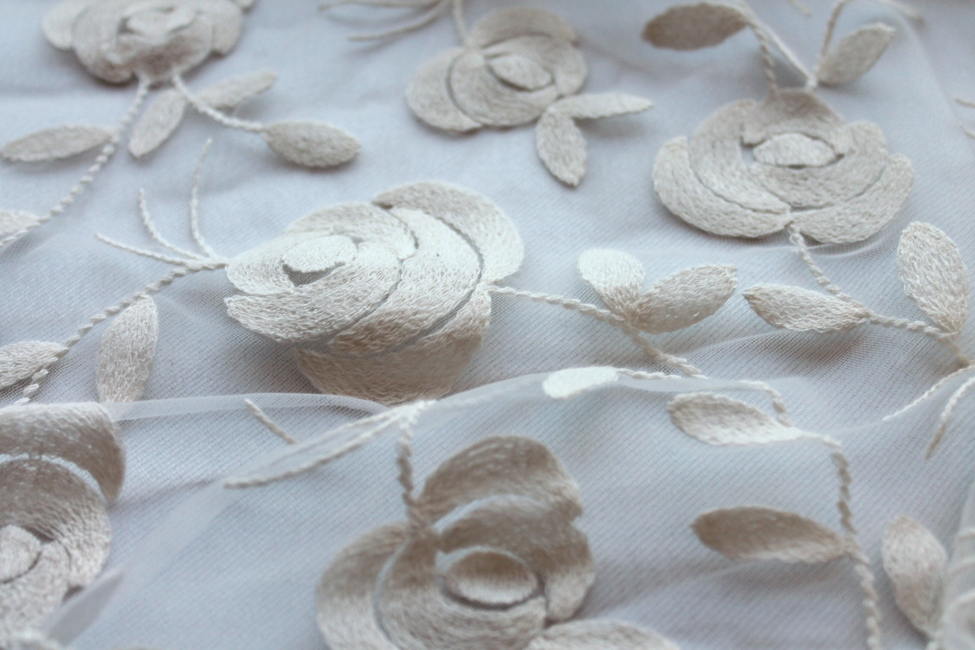 Floral embroidered Tulle - Ivory fabric, image 7 of 7