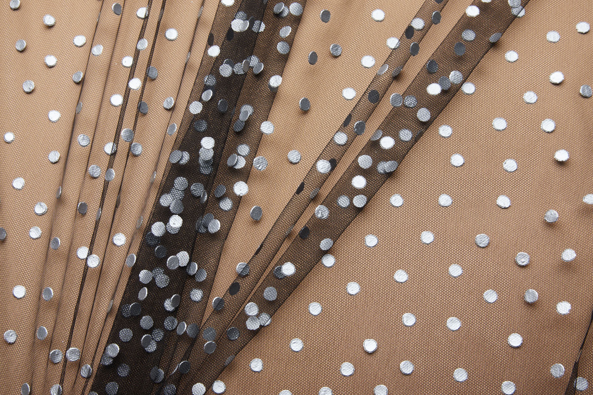 Printed Silver Polka Dots on Black Illusion Tulle fabric, image 4 of 9