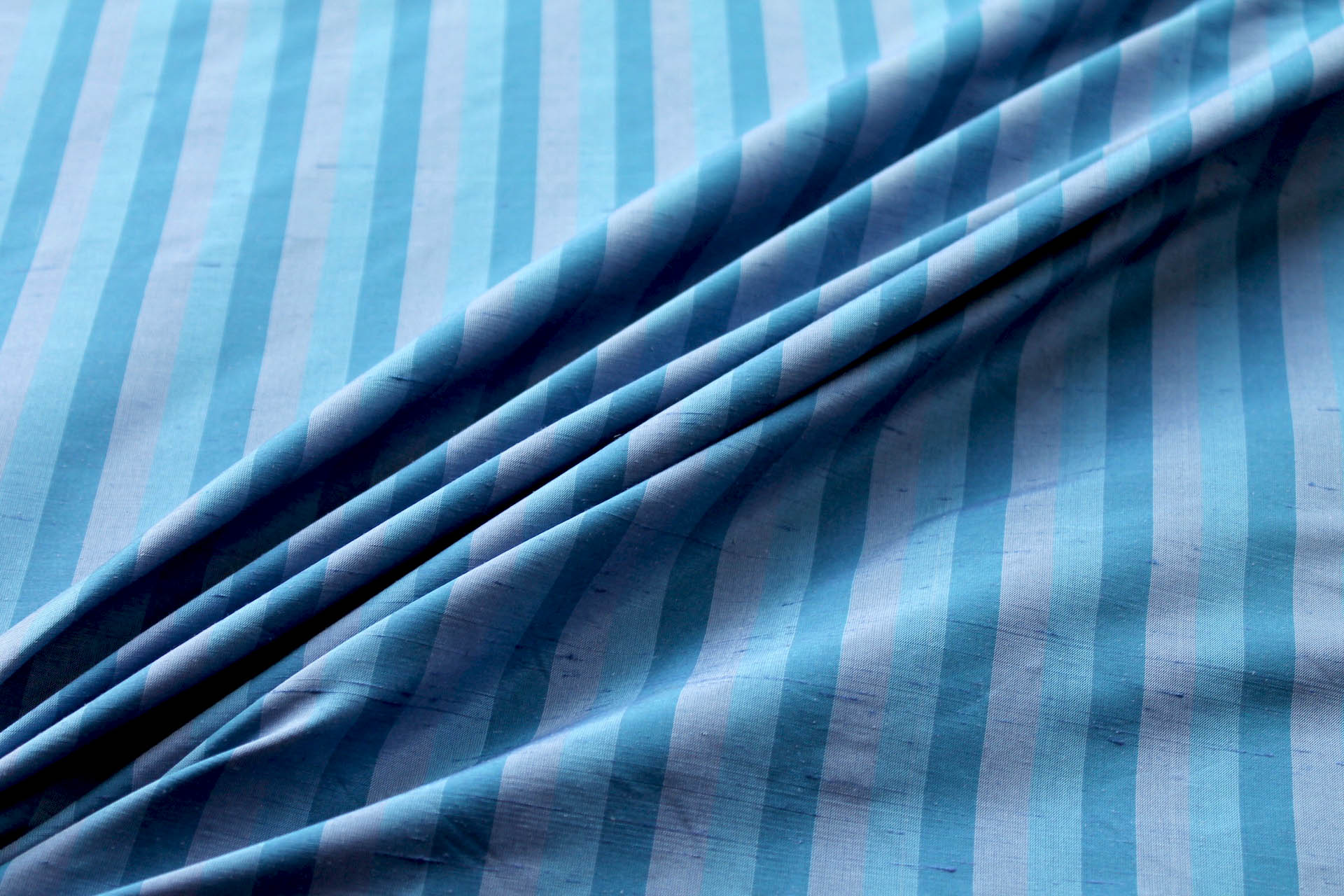 Wide Striped Silk Dupion - Blue fabric, image 2 of 4